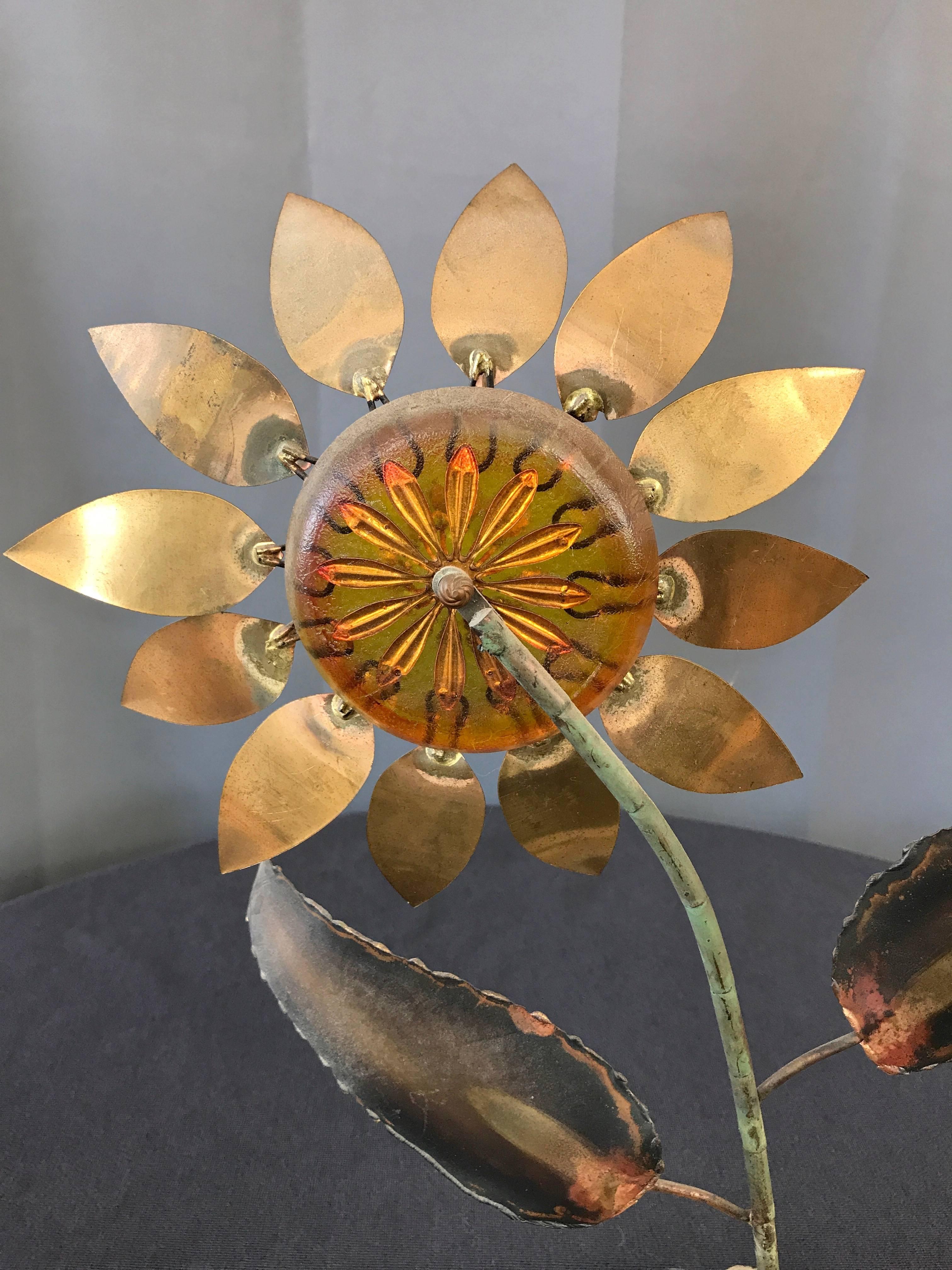 Mid-20th Century Curtis Jeré Metal and Resin Sunflower Sculpture