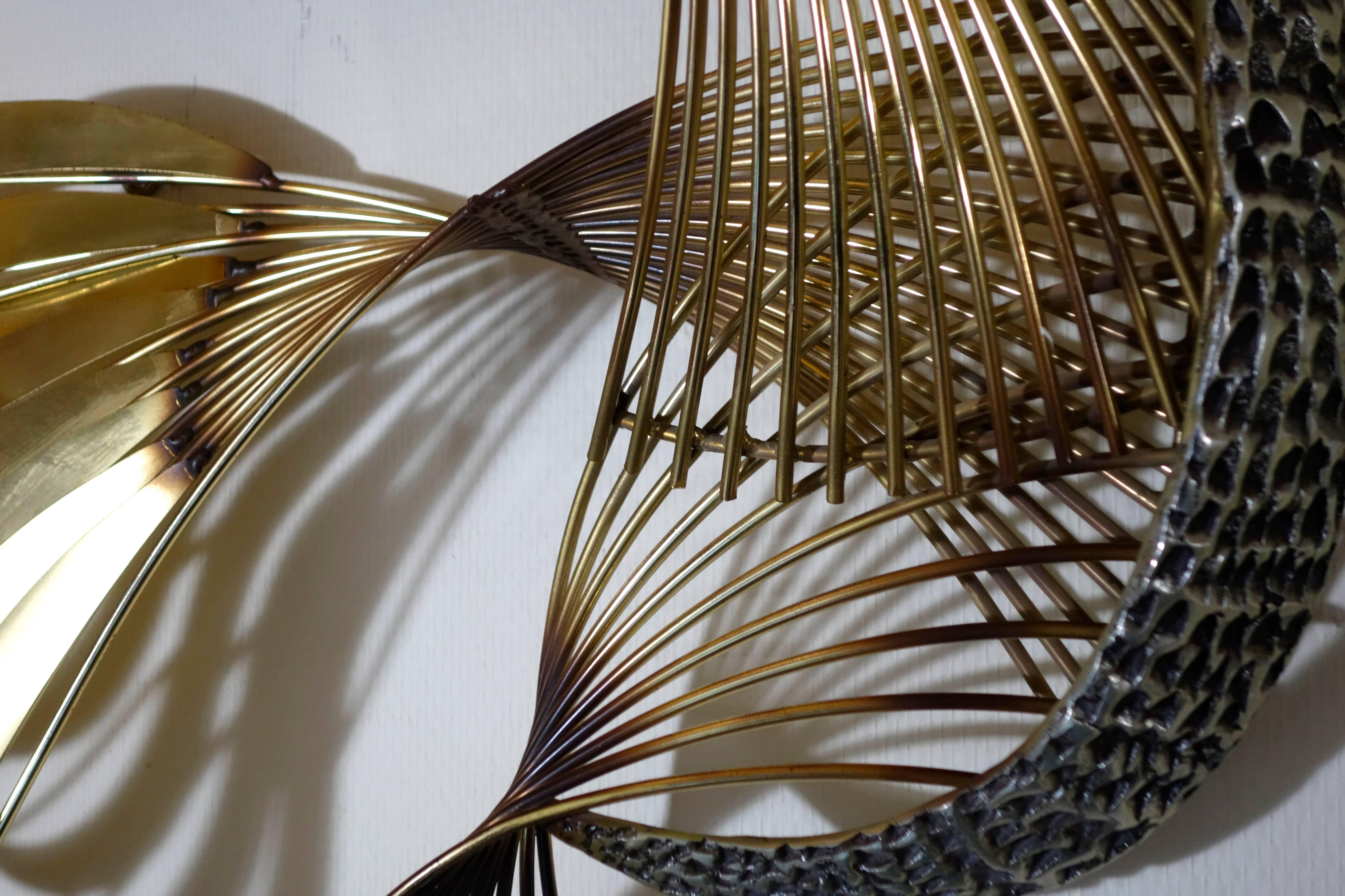 20ième siècle Extra Large Brass Wall Sculpture Peacock designed and made by Curtis Jeré en vente
