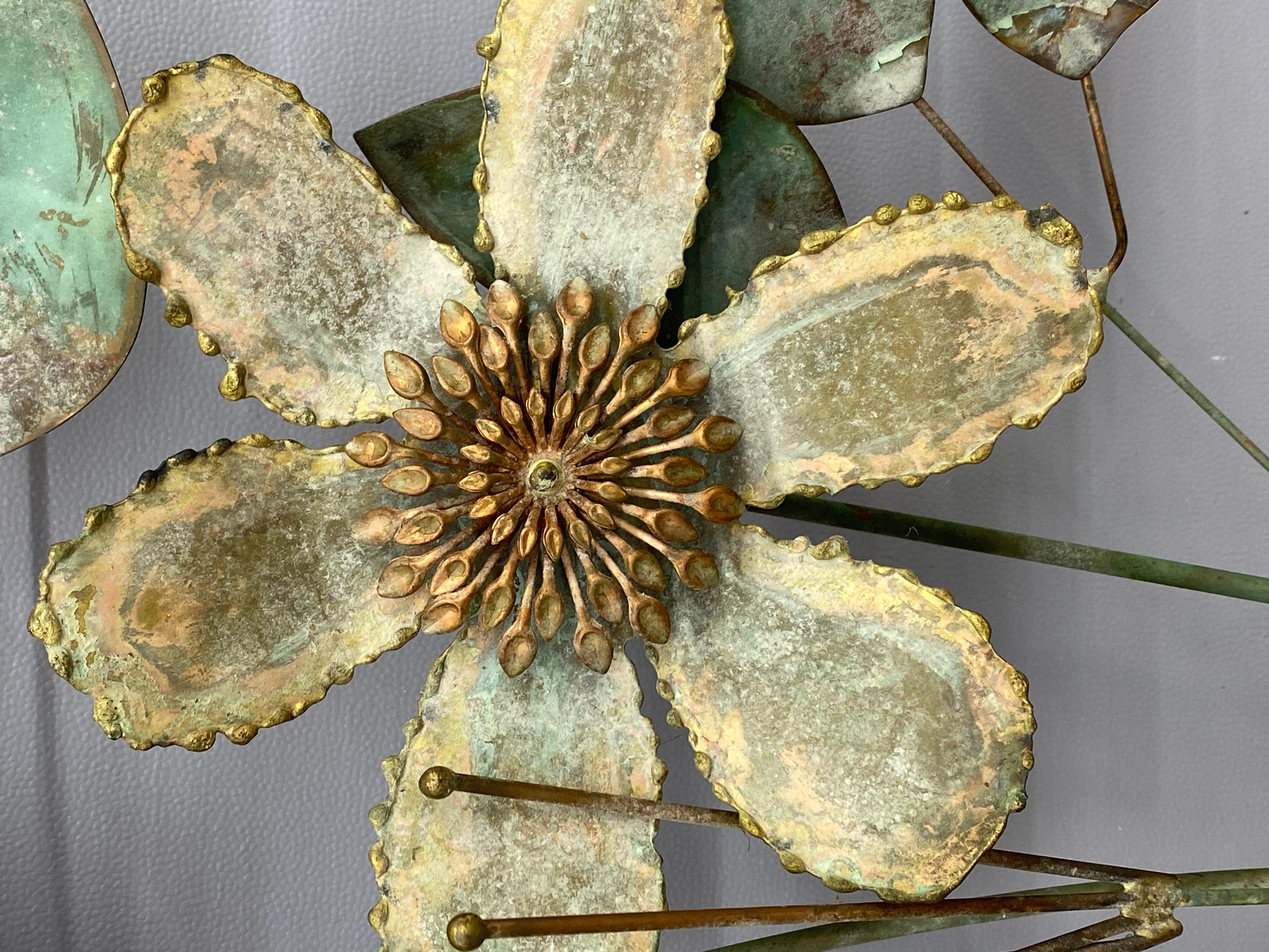 Curtis Jere 1967 Emaille Gemischte Metall Floral Brutalist Wandskulptur im Angebot 5