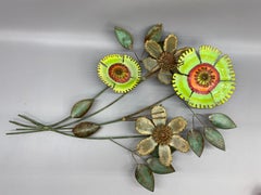Curtis Jere 1967 Enamel Mixed Metal Floral Brutalist Wall Sculpture