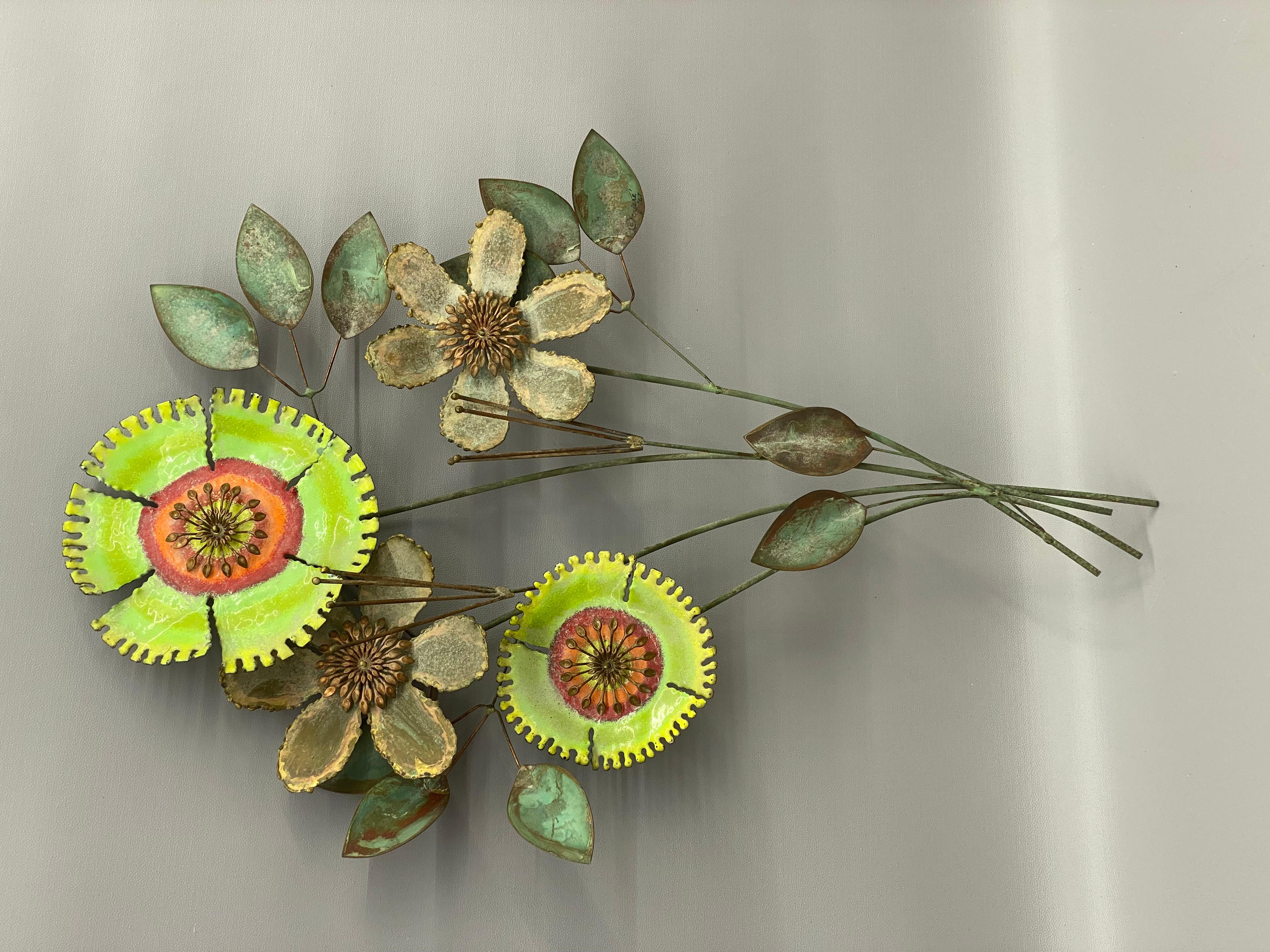 Curtis Jere 1967 Emaille Gemischte Metall Floral Brutalist Wandskulptur (Brutalismus) im Angebot