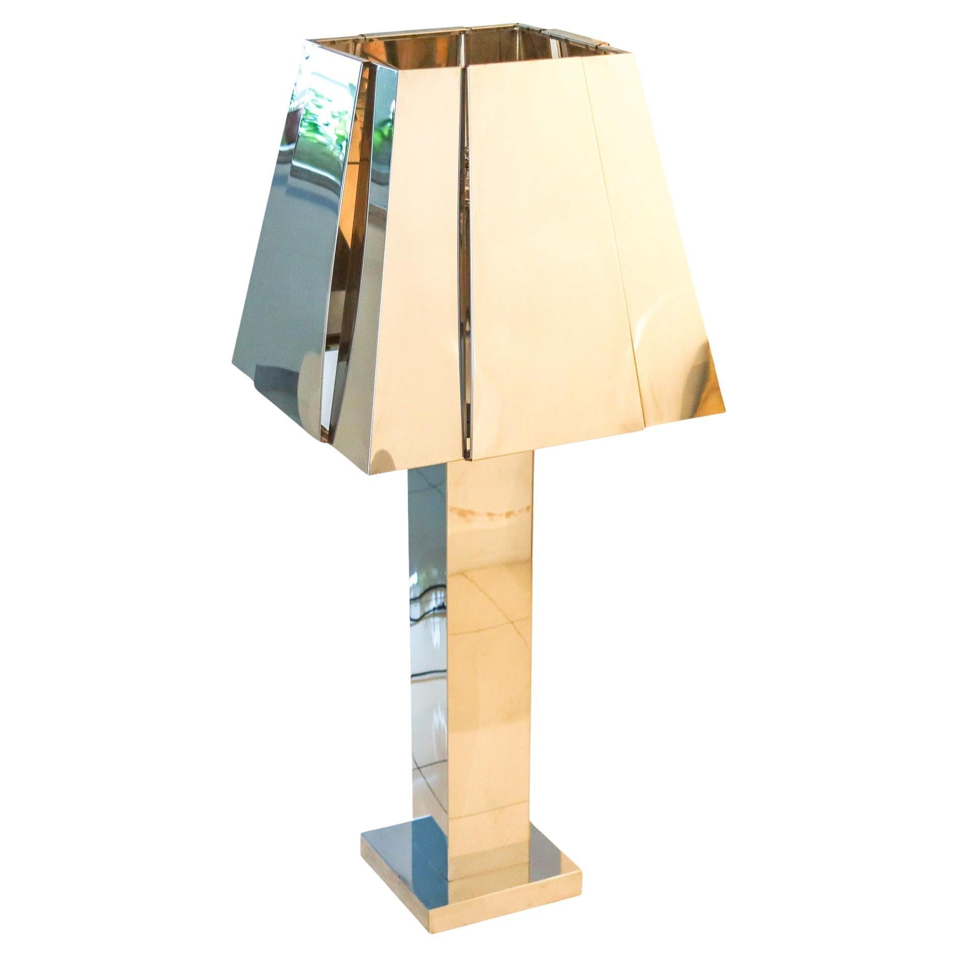 CURTIS JERE 1970 Monumental Skyscraper Table Lamp In Polished Chromed Steel