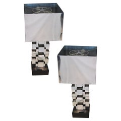 CURTIS JERE 1970 Monumental Skyscraper Table Lamps In Polished Chromed Steel
