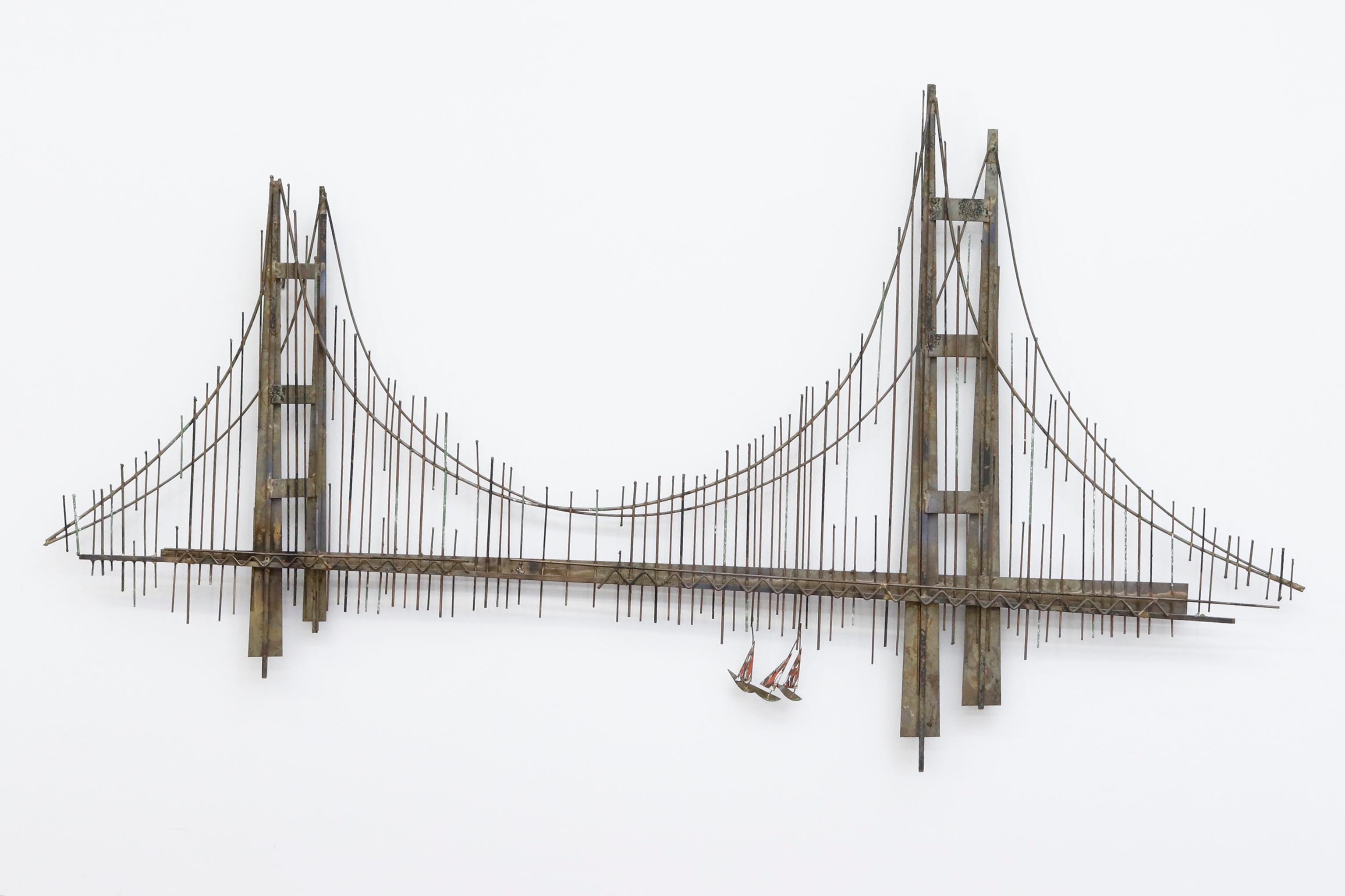 Mid-Century Modern Curtis Jere 1970's Golden Gate Bridge Brutalist Wall Sculpture