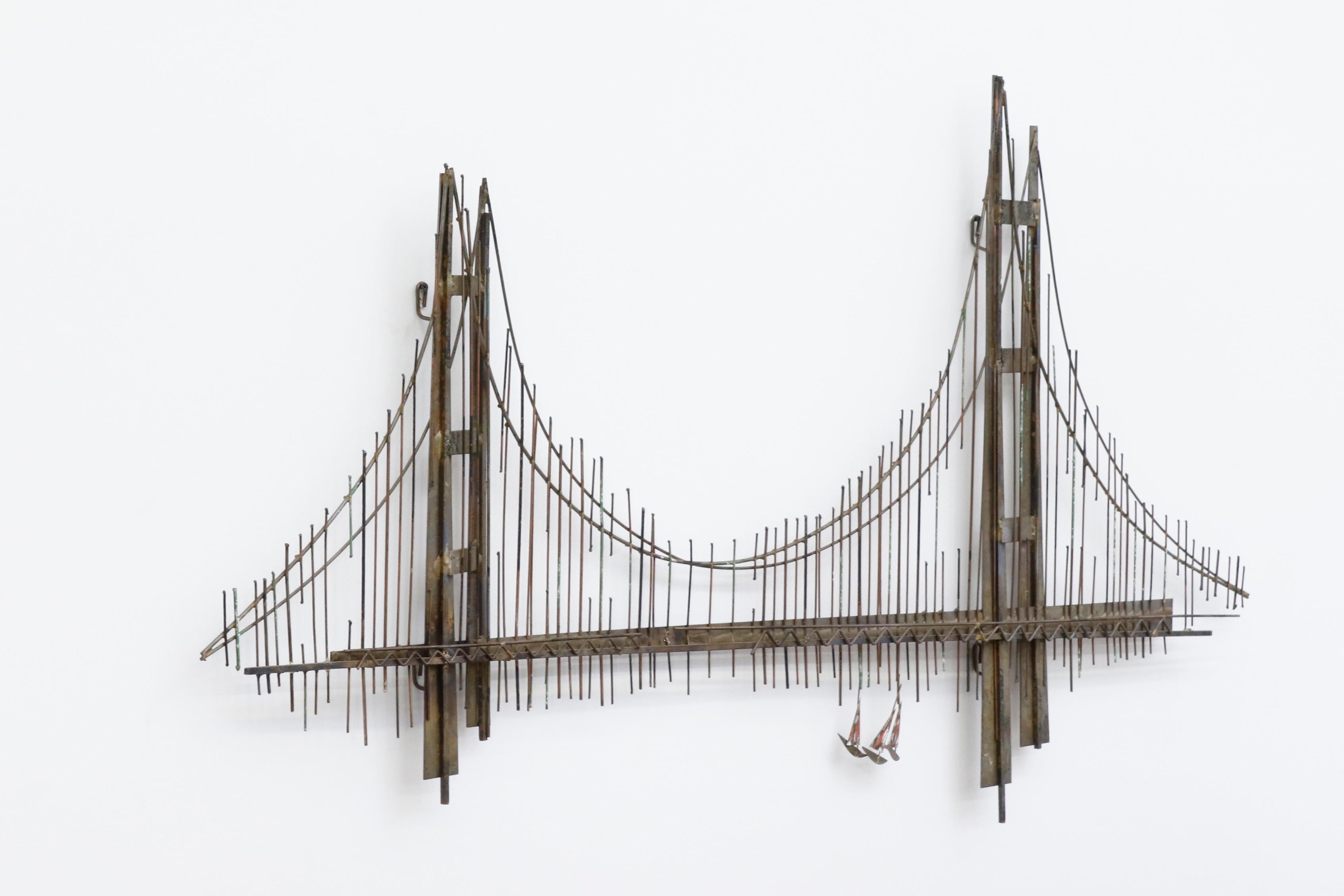 American Curtis Jere 1970's Golden Gate Bridge Brutalist Wall Sculpture