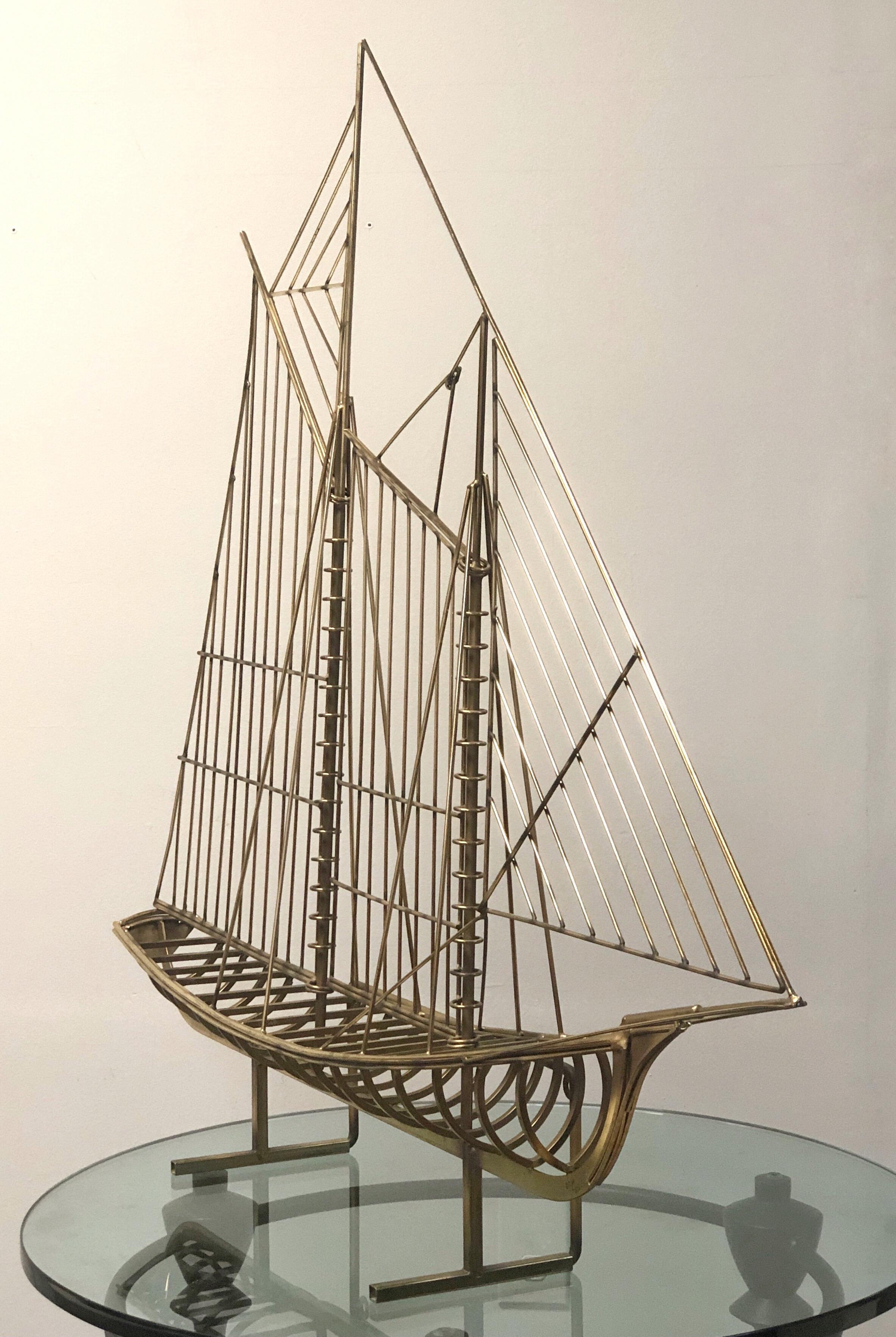 Curtis Jere 1976 Metal Modern Abstract of Large Sail Boat Model Sculpture 6