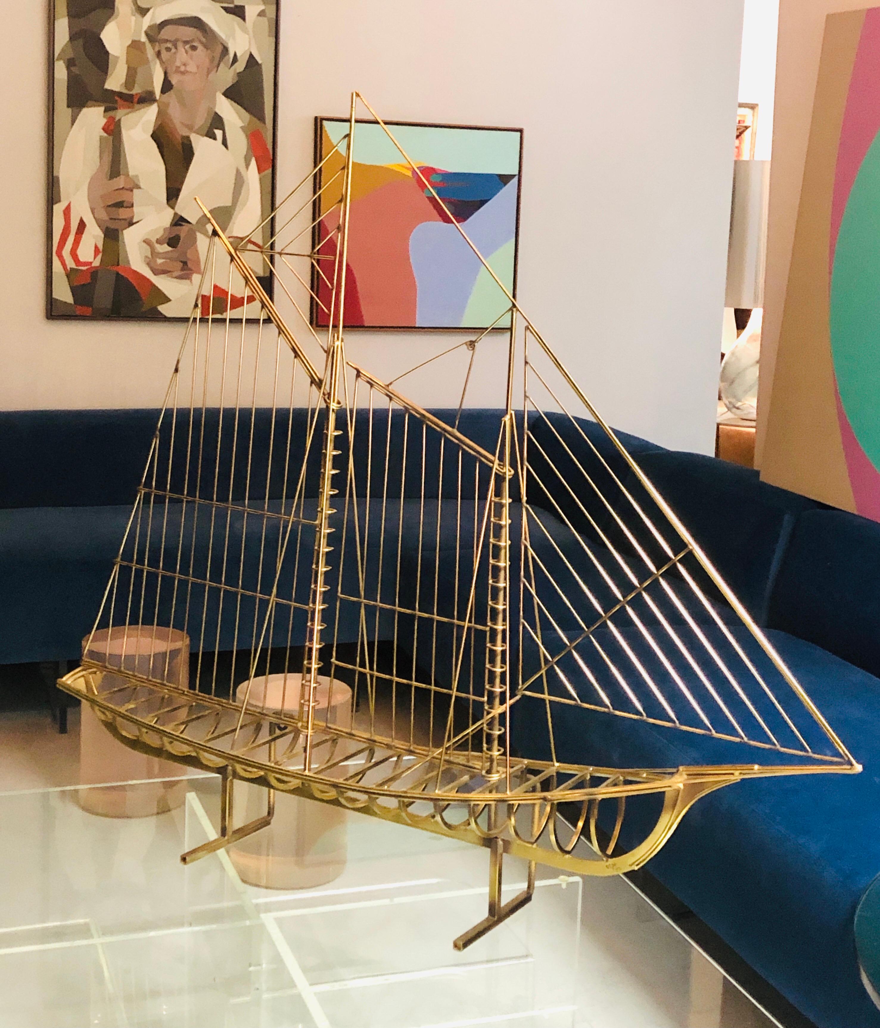 Late 20th Century Curtis Jere 1976 Metal Modern Abstract of Large Sail Boat Model Sculpture