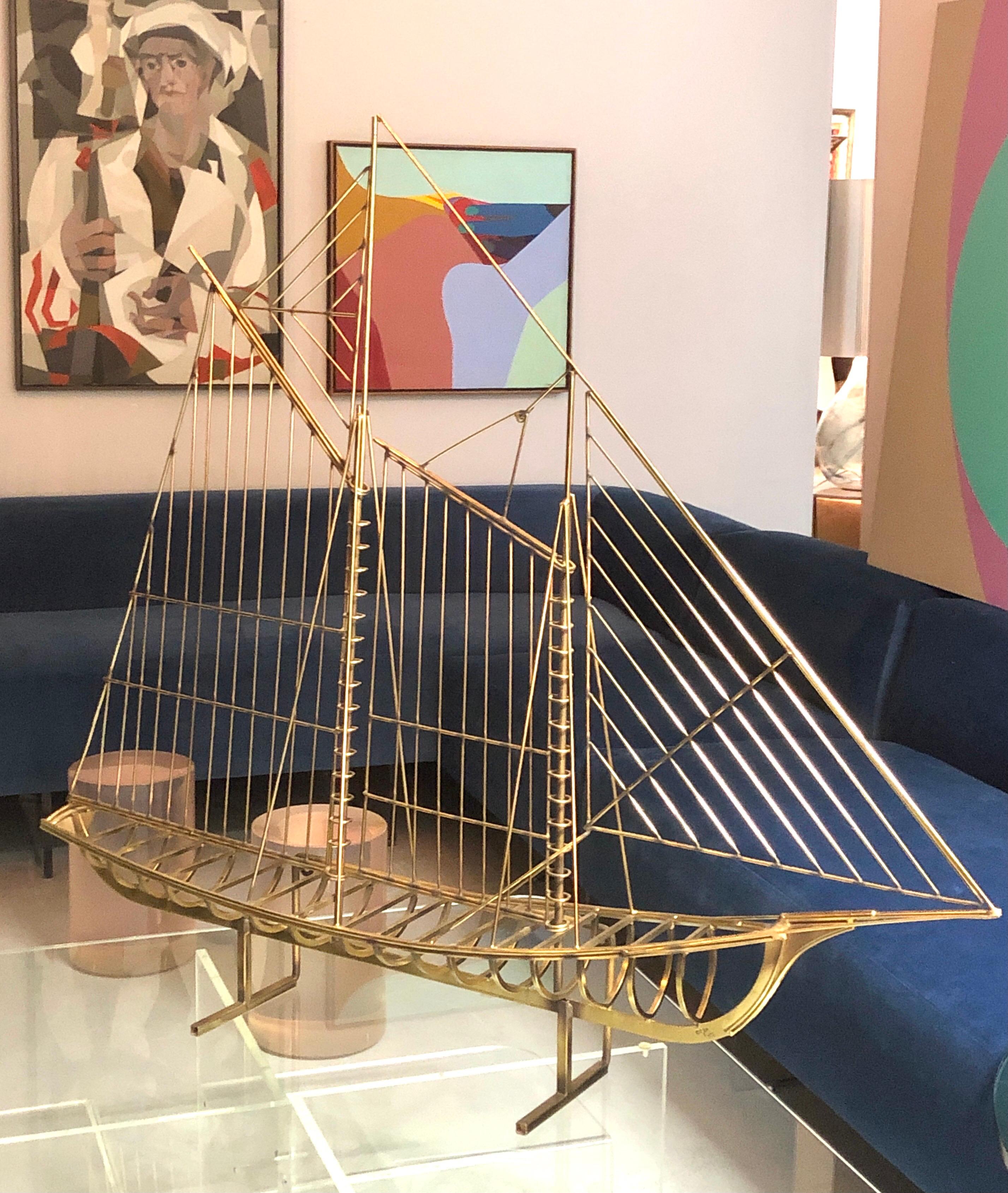 Curtis Jere 1976 Metal Modern Abstract of Large Sail Boat Model Sculpture 1