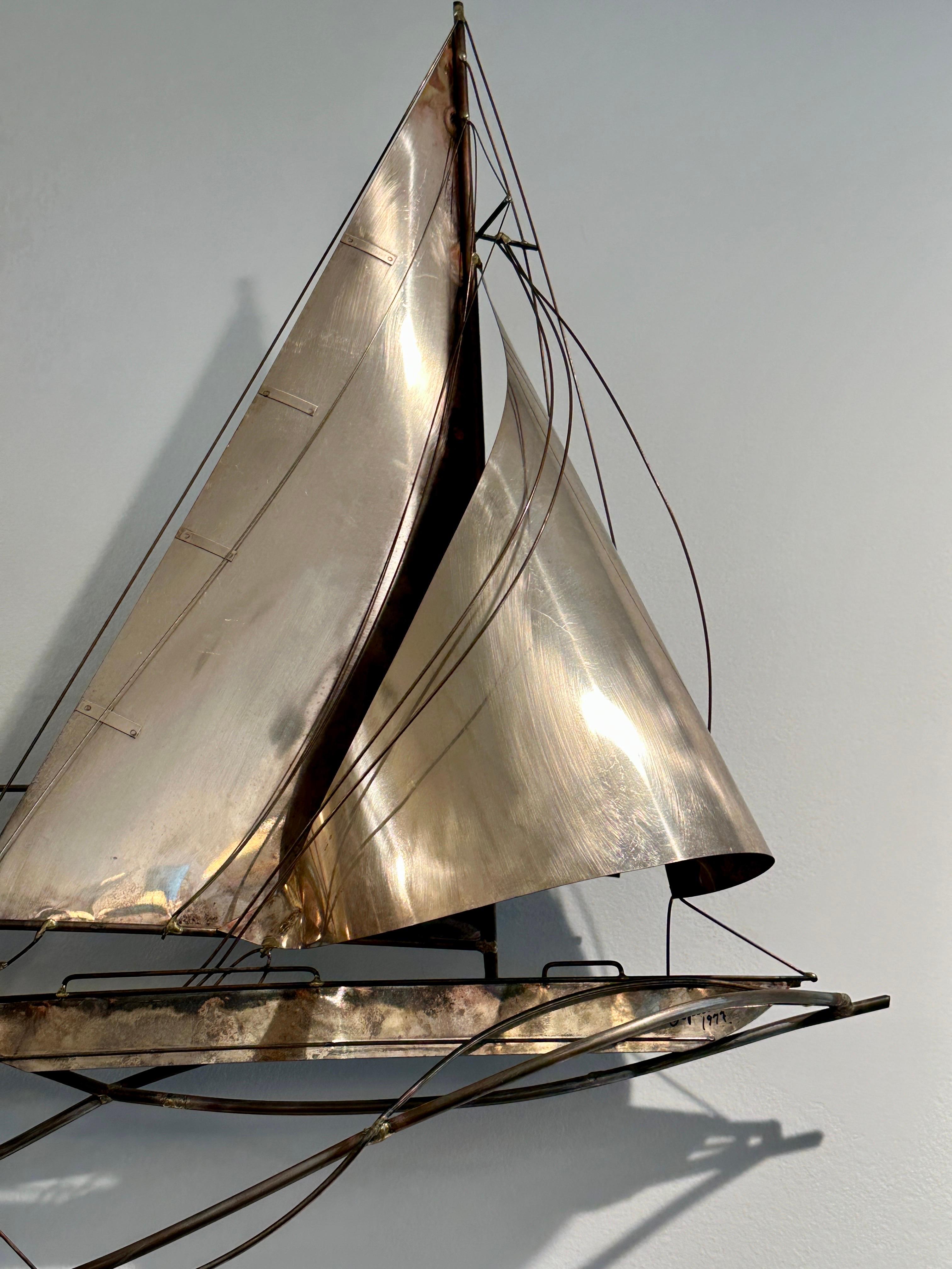 Americano Scultura da parete di Curtis Jere 1977 Sailboats - FIRMATA in vendita