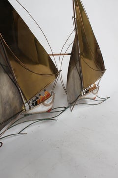 Curtis Jere 1980s Regatta Racing Sailboats "Yanks vs Aussies" Brass Sculpture
