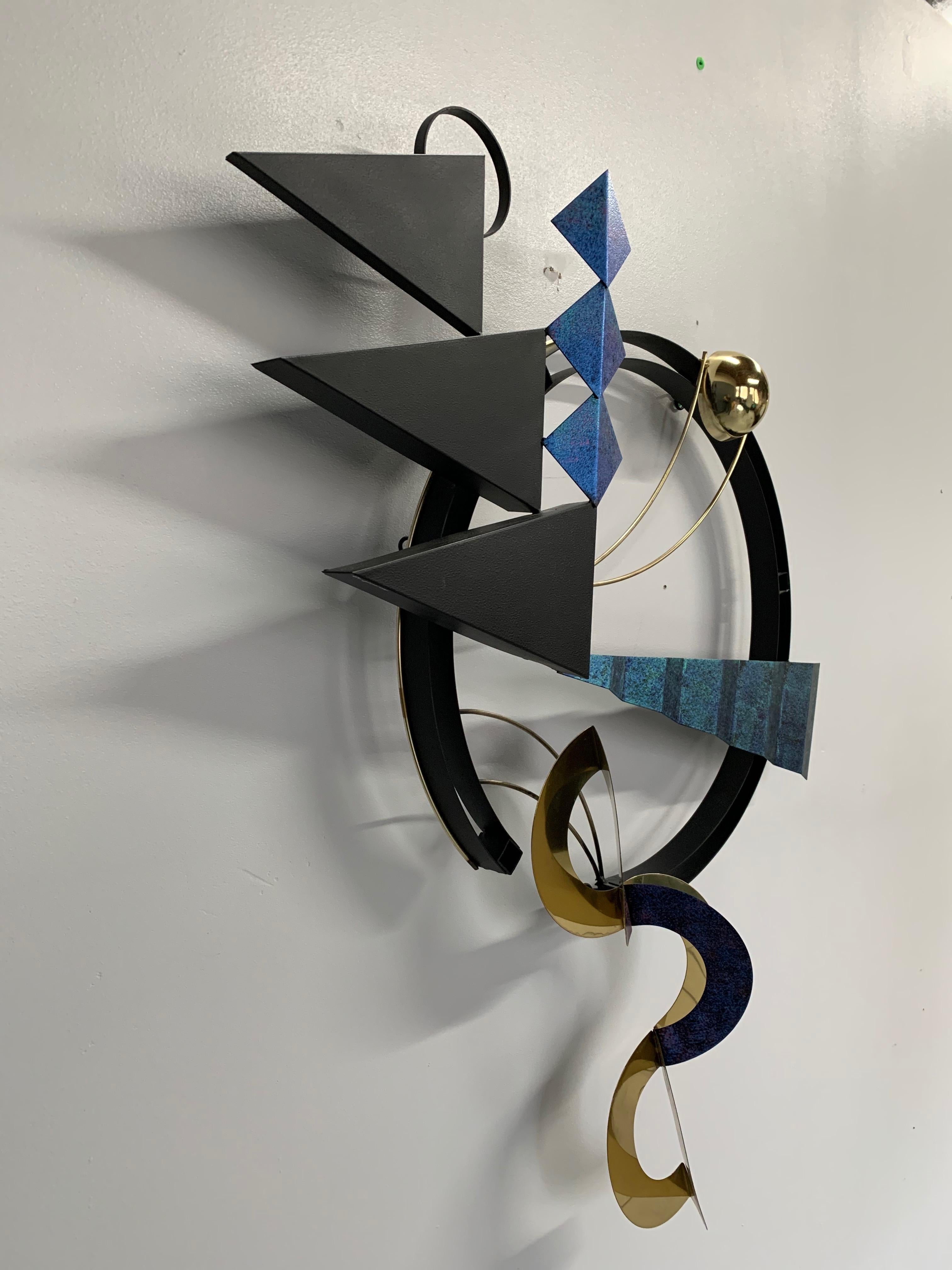 North American Curtis Jere 1996 Postmodern Brass and Enamel Metal Wall Sculpture