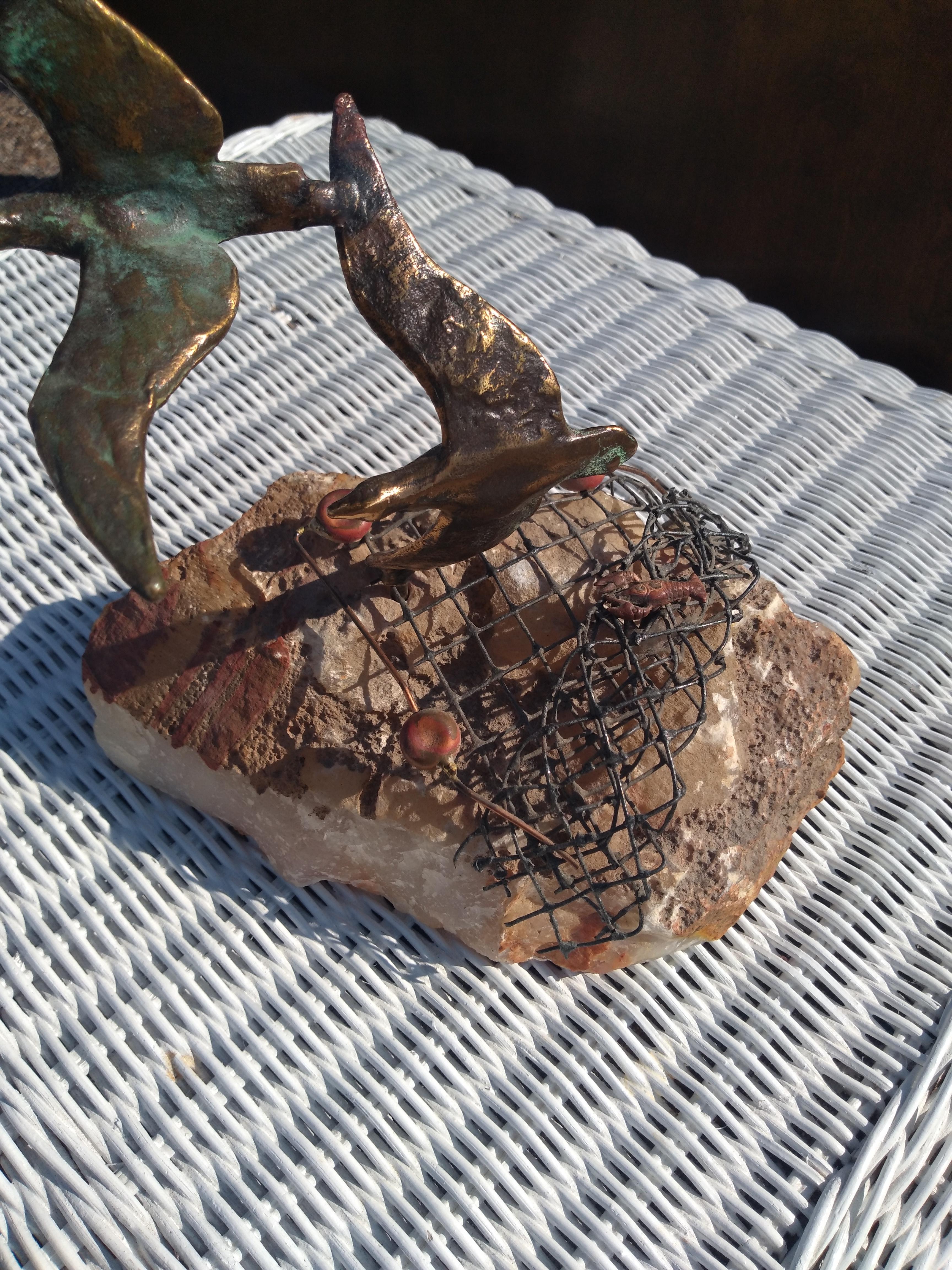 Scultura di Curtis Jere con 3 gabbiani volanti sopra una rete da pesca In condizioni buone in vendita a Pasadena, TX