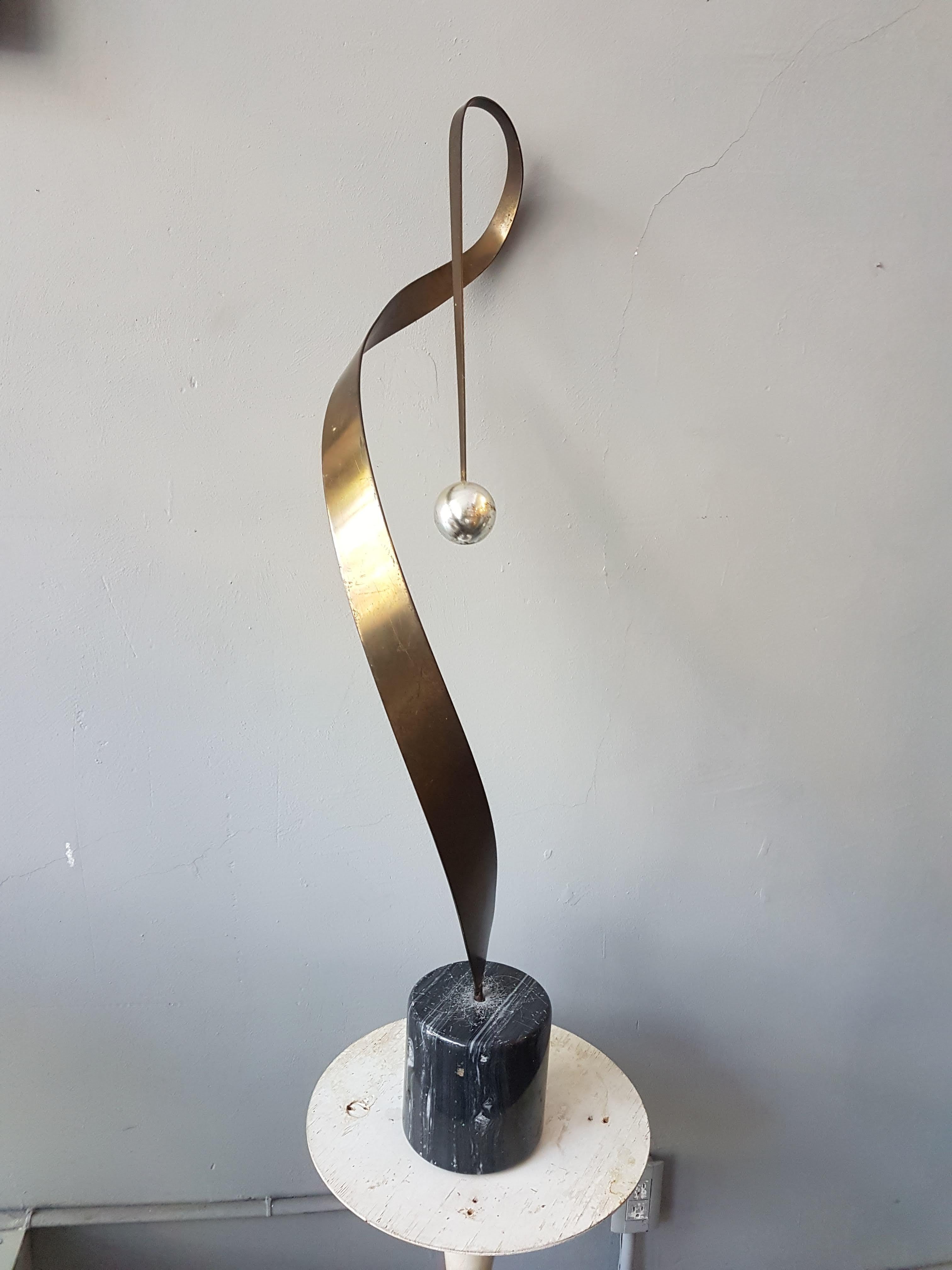 American Curtis Jere Abstract Ribbon and Sphere Sculpture