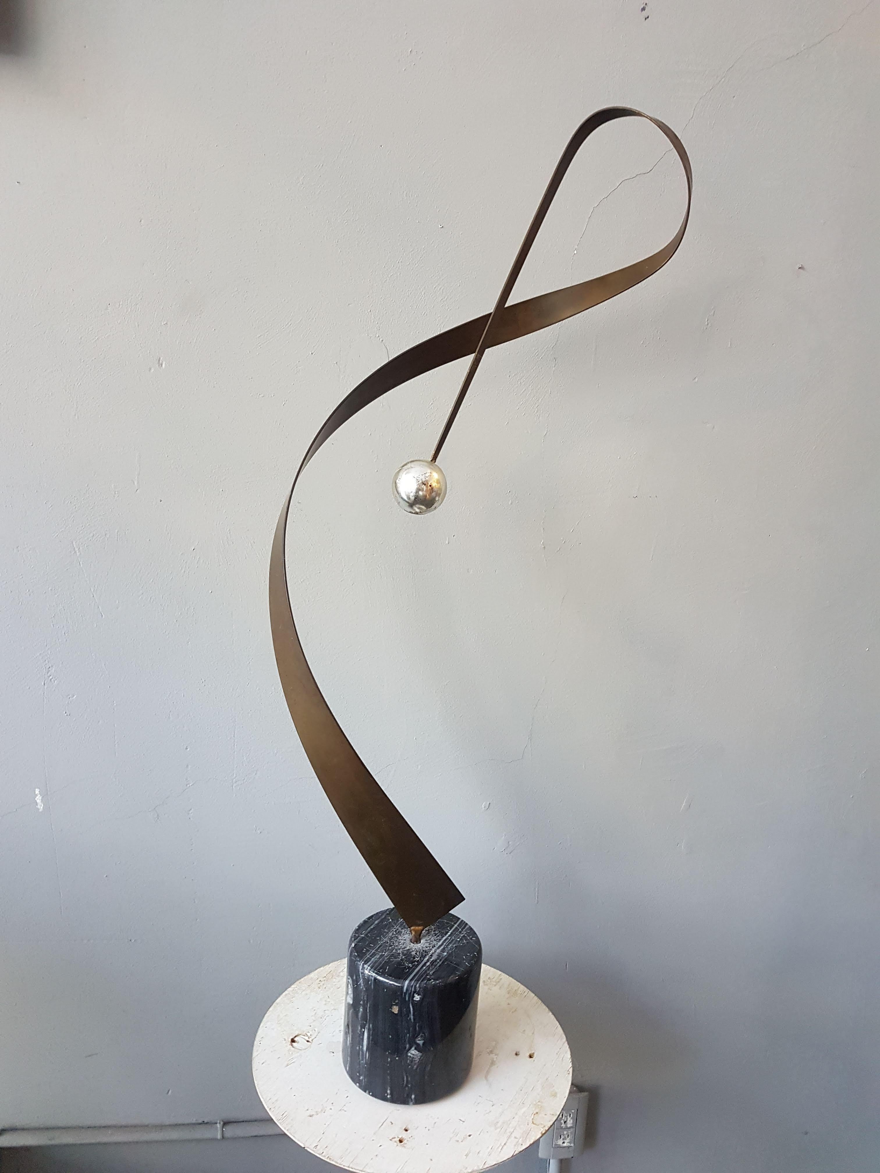 Plated Curtis Jere Abstract Ribbon and Sphere Sculpture