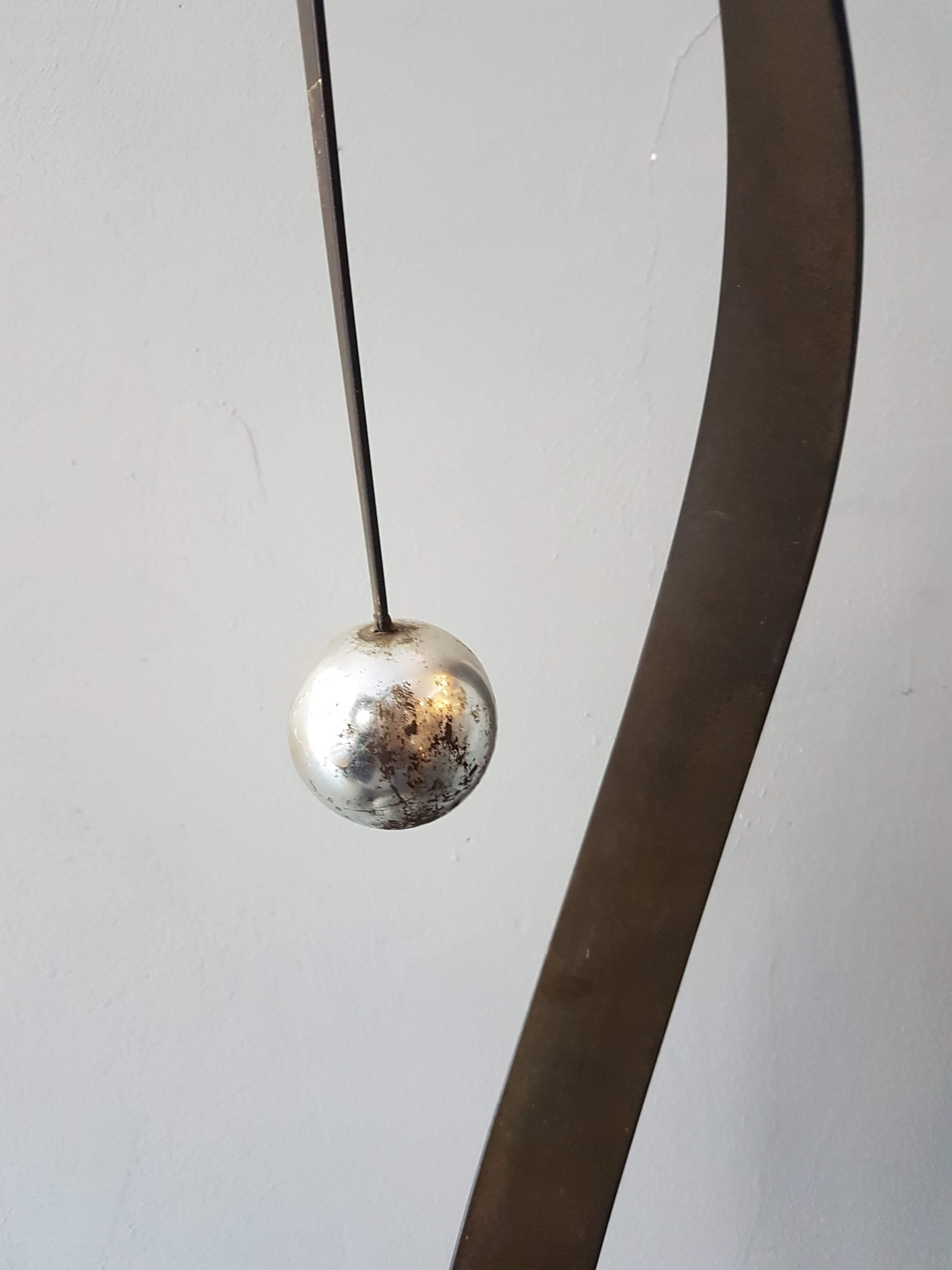 Brass Curtis Jere Abstract Ribbon and Sphere Sculpture