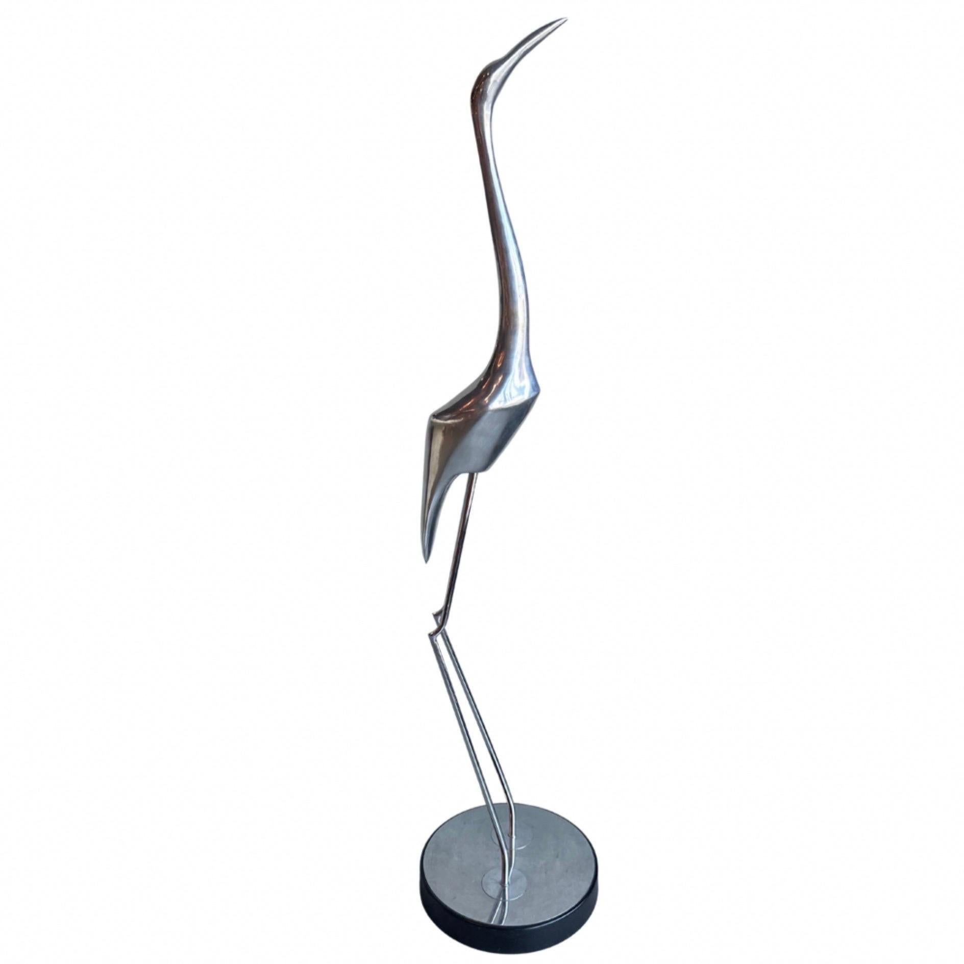 Curtis Jere Aluminum & Chrome Crane Sculpture on Stand