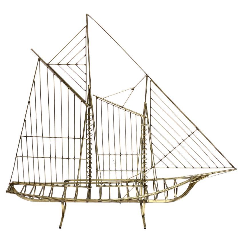 Curtis Jere (Am., CA, 1910-2008) Scultura di barca a vela in filo d'ottone firmata
