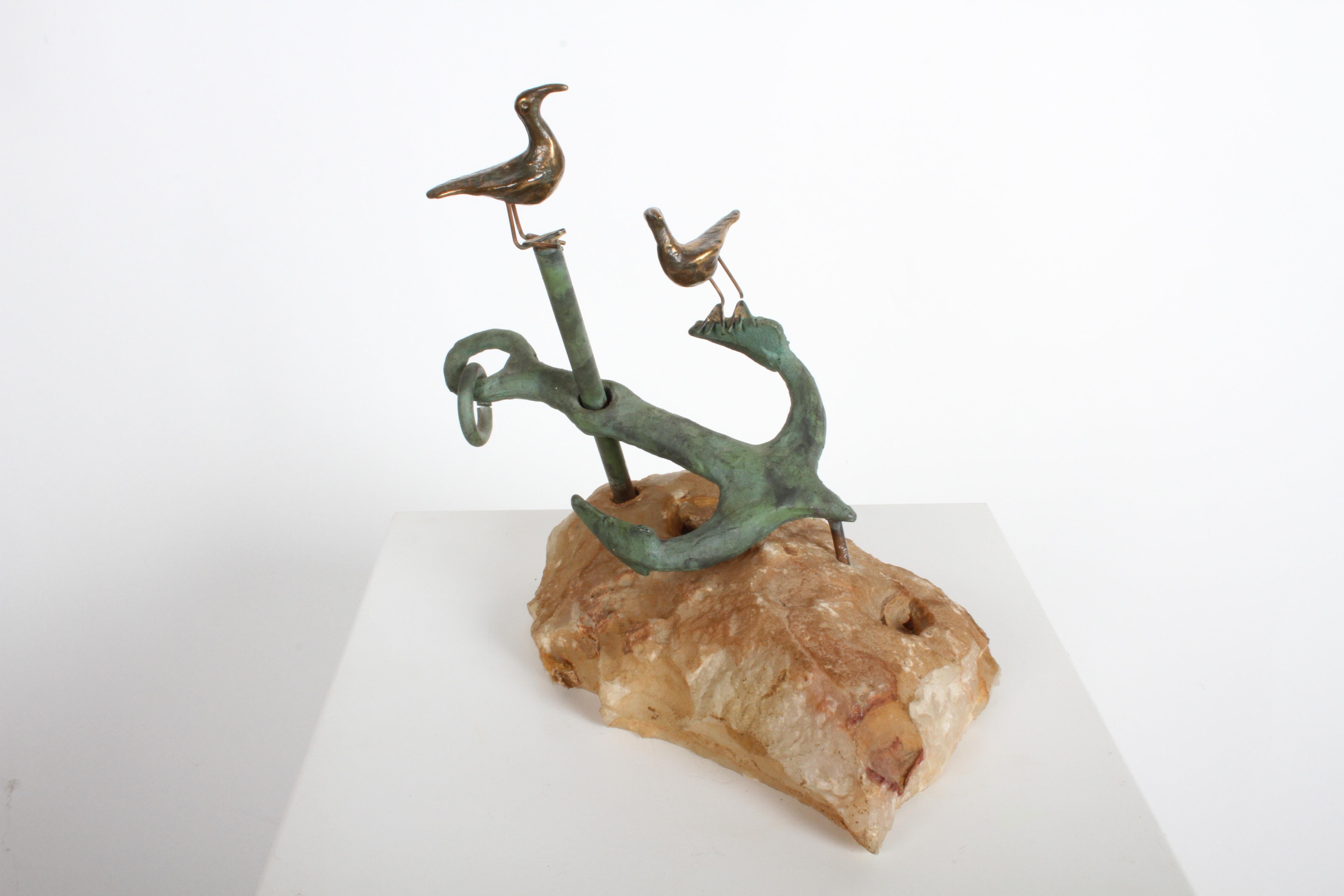 Curtis Jere Anchor Sculpture Faux Bronze sur socle en quartz pierreux:: Signé en vente 4