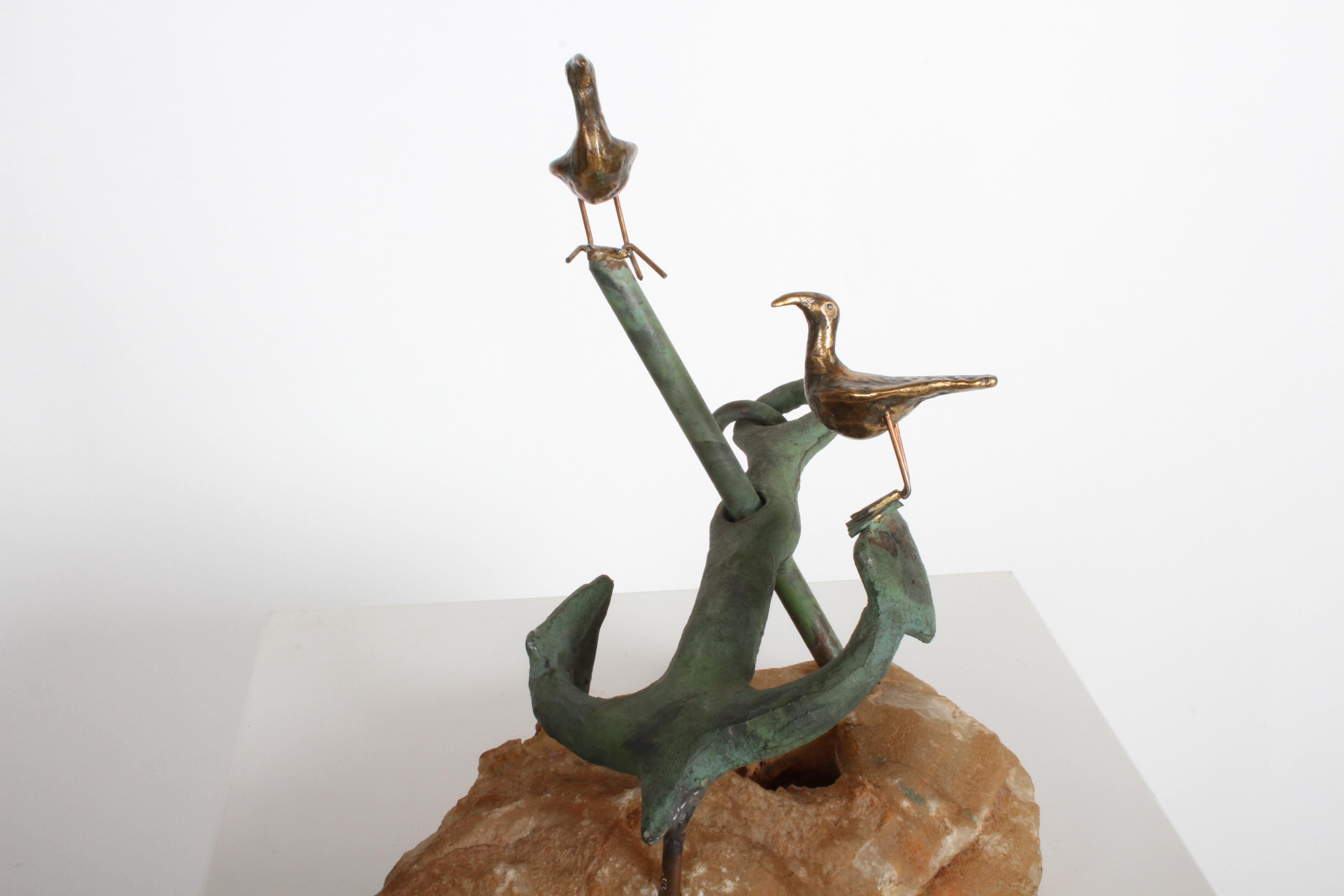 Curtis Jere Anchor Skulptur Faux Bronze auf Stein Quarz Basis:: signiert im Angebot 7