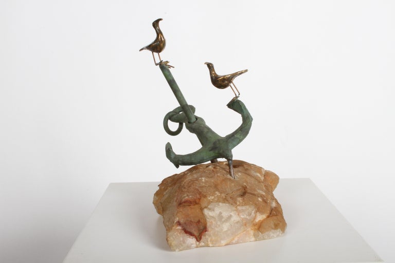 Curtis Jere Anchor Sculpture Faux Bronze on Stone Quartz Base, Signed