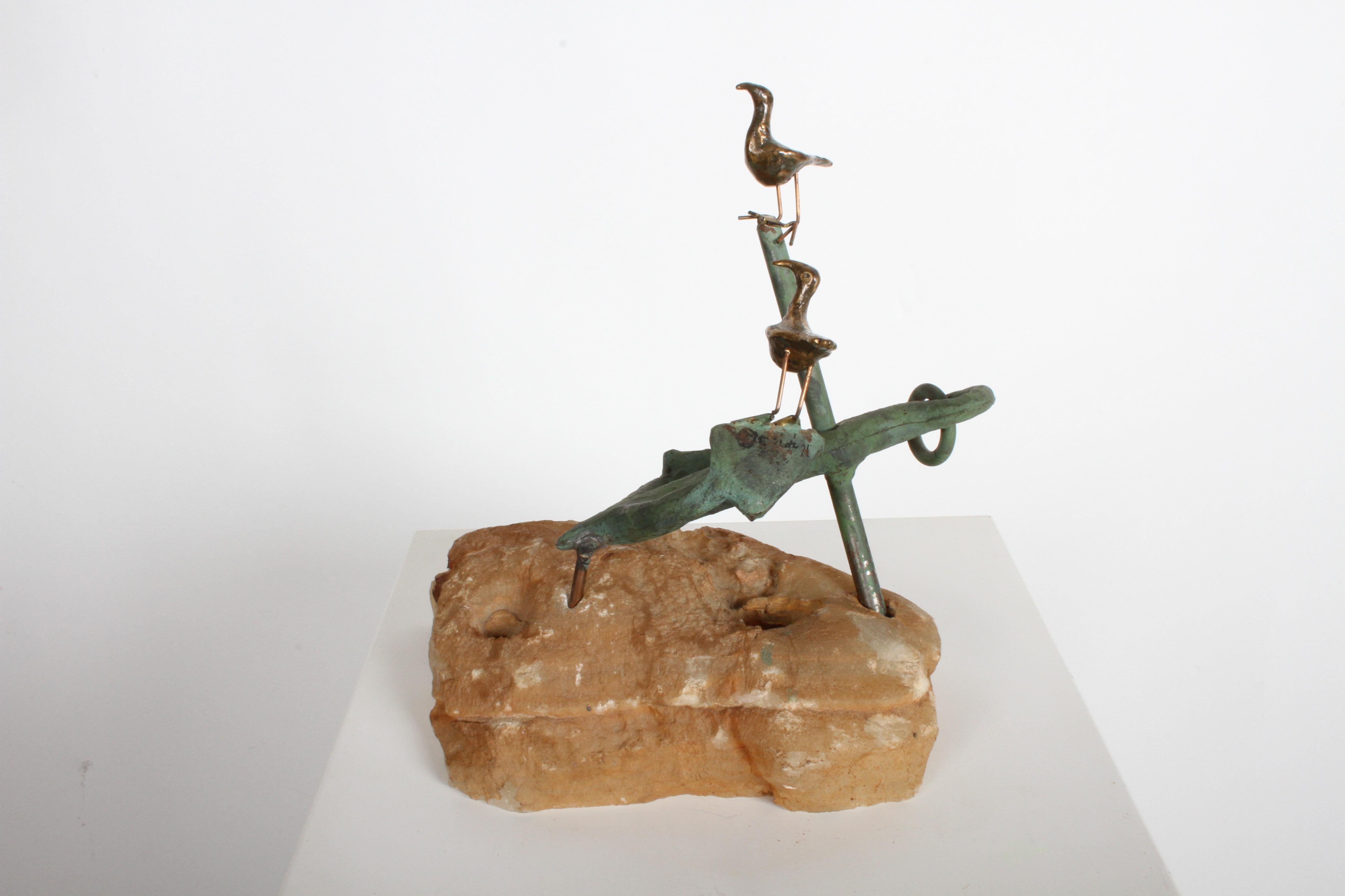 Curtis Jere Anchor Skulptur Faux Bronze auf Stein Quarz Basis:: signiert (Moderne der Mitte des Jahrhunderts) im Angebot