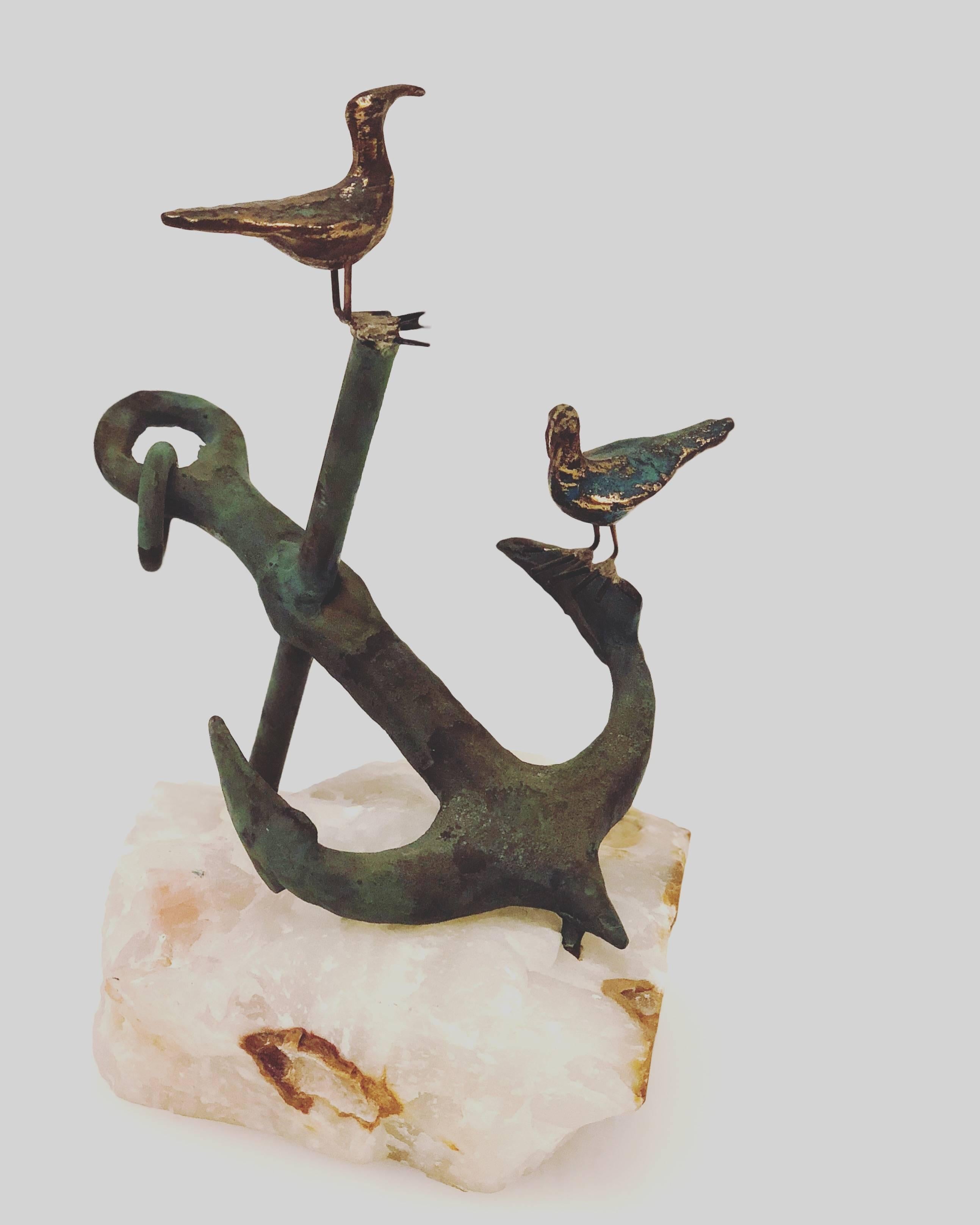 Curtis Jere Anchor Sculpture Signed Patinated Bronze and Stone Base In Excellent Condition In San Diego, CA