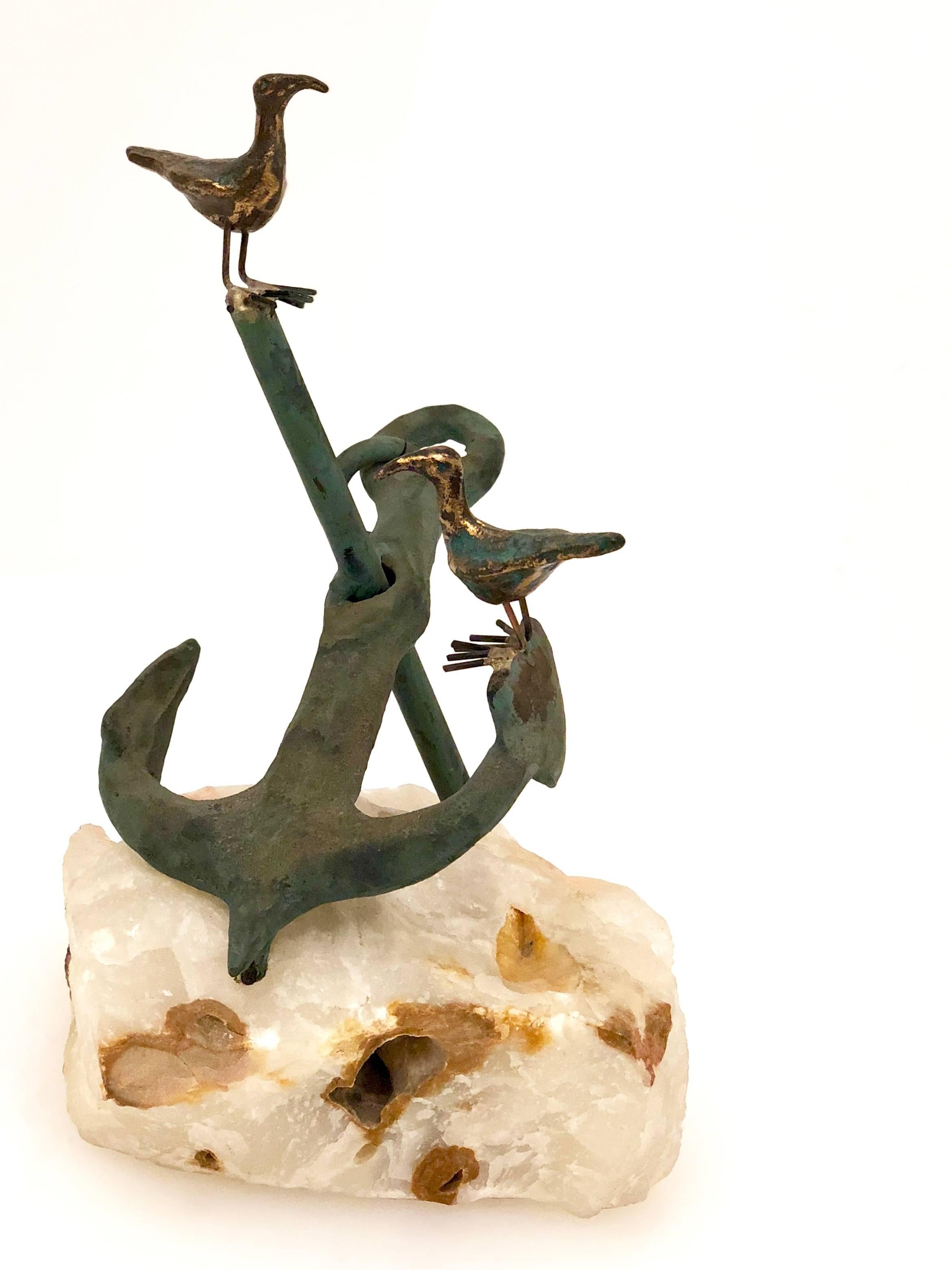 20th Century Curtis Jere Anchor Sculpture Signed Patinated Bronze and Stone Base