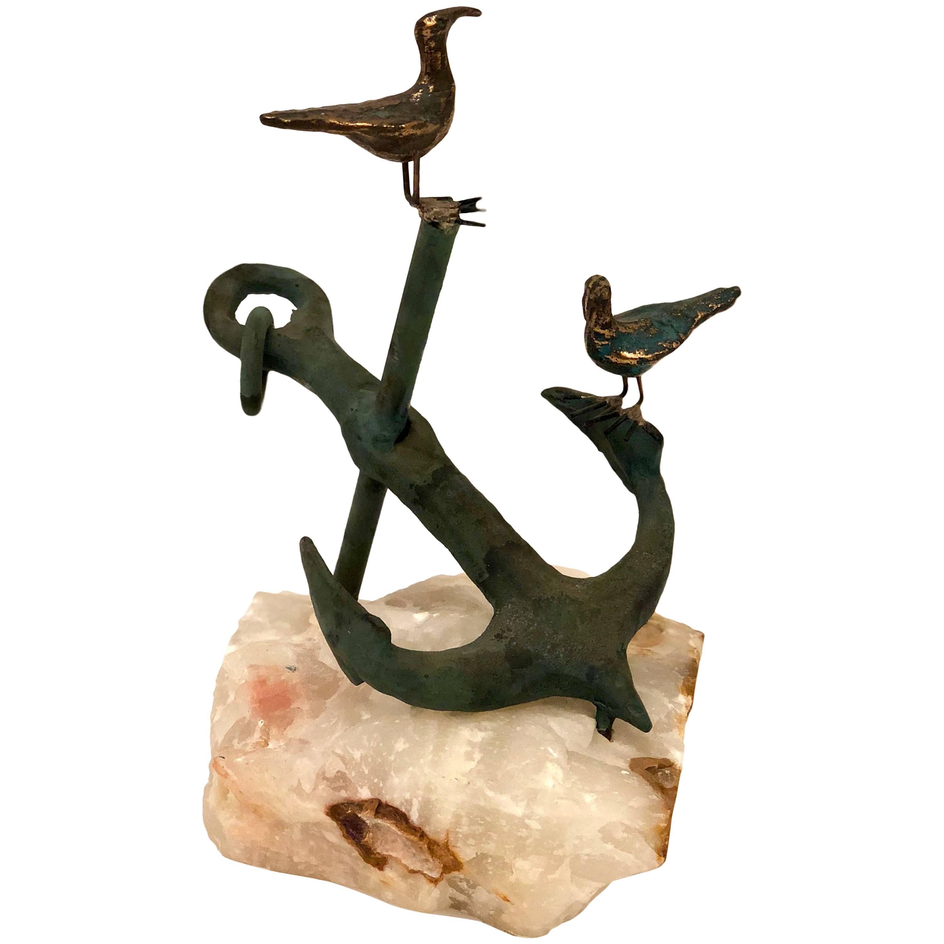 Curtis Jere Anchor Sculpture Signed Patinated Bronze and Stone Base