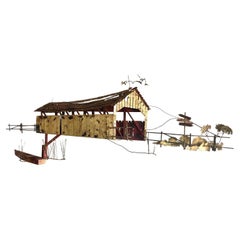 Curtis Jere Artisan House Country Barn Bridge with Row Boat, USA
