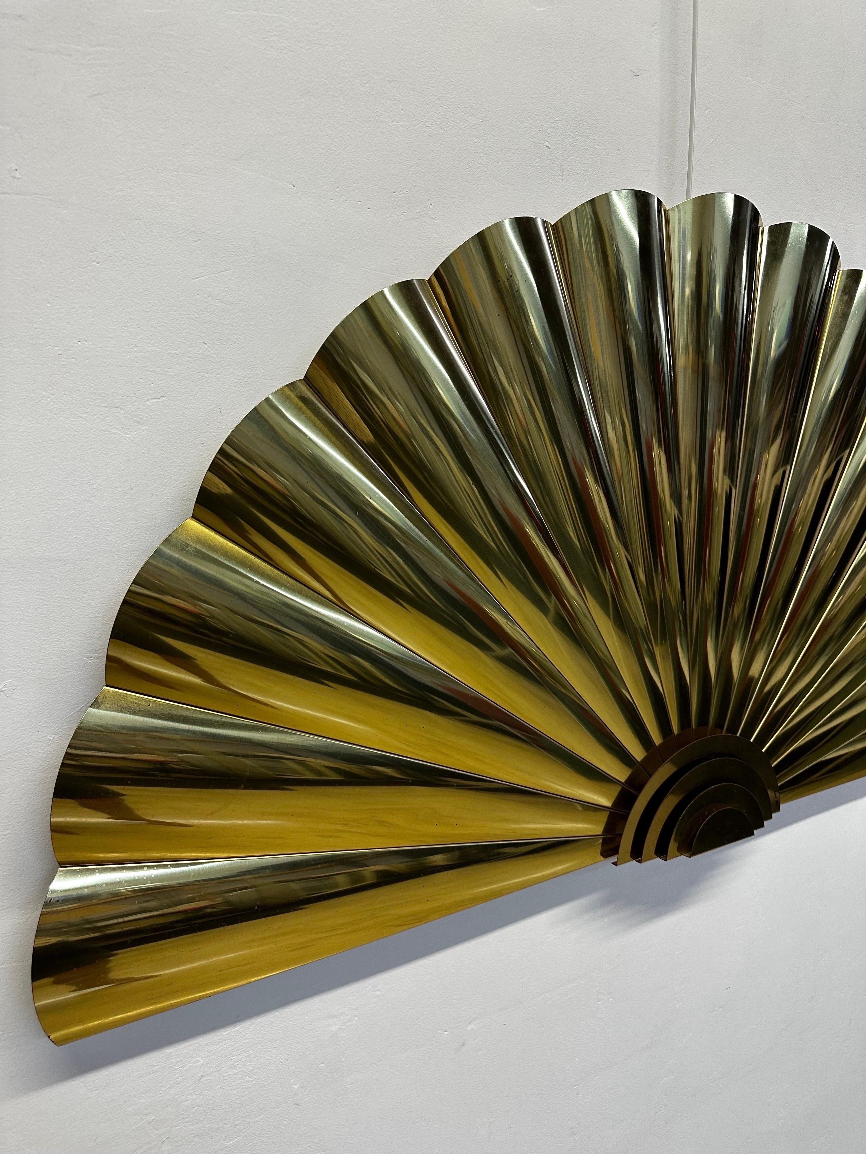 Curtis Jere Artisan House Large Brass Fan Wall Sculpture, 1989 In Good Condition For Sale In Miami, FL