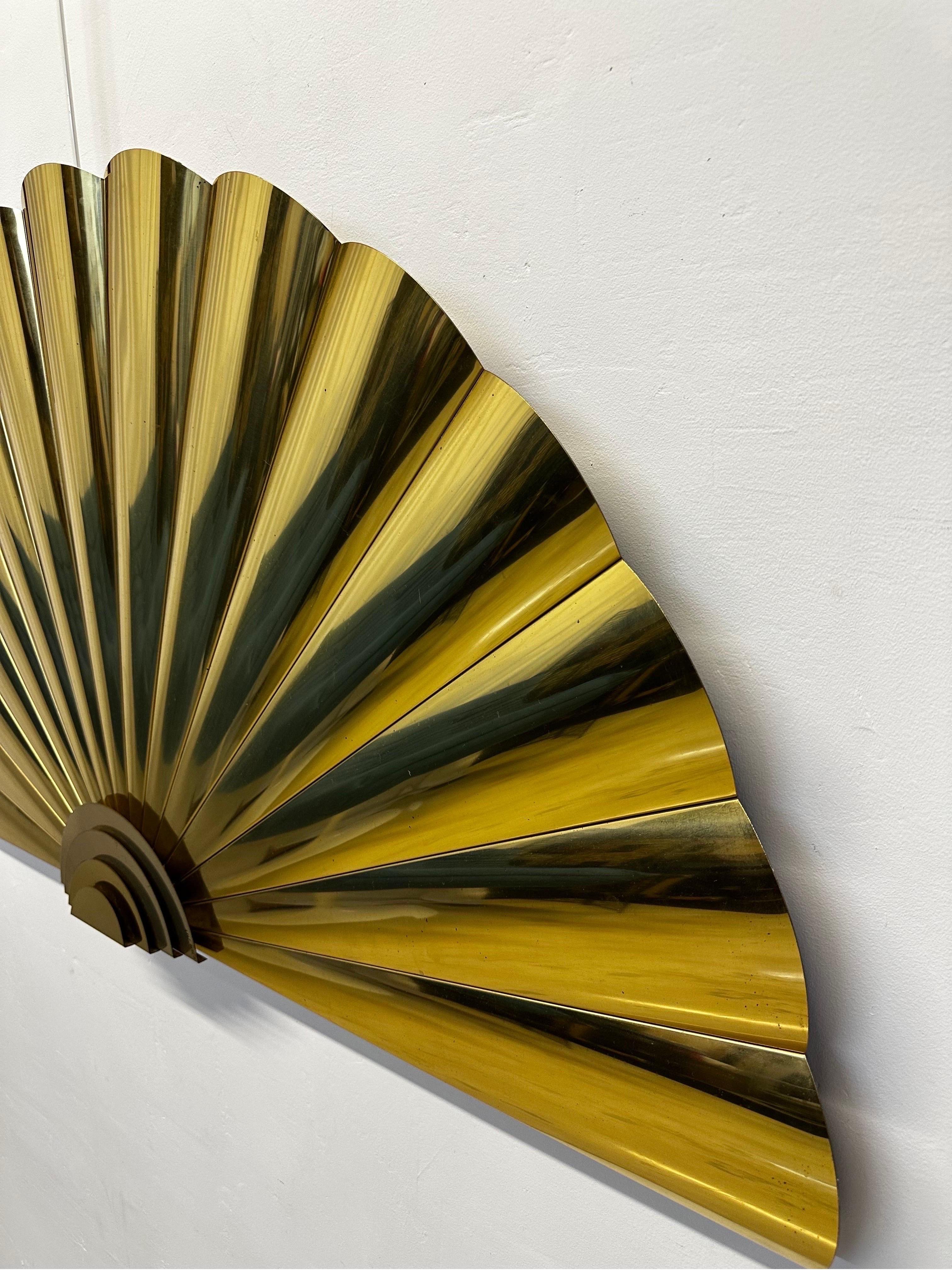 Metal Curtis Jere Artisan House Large Brass Fan Wall Sculpture, 1989 For Sale