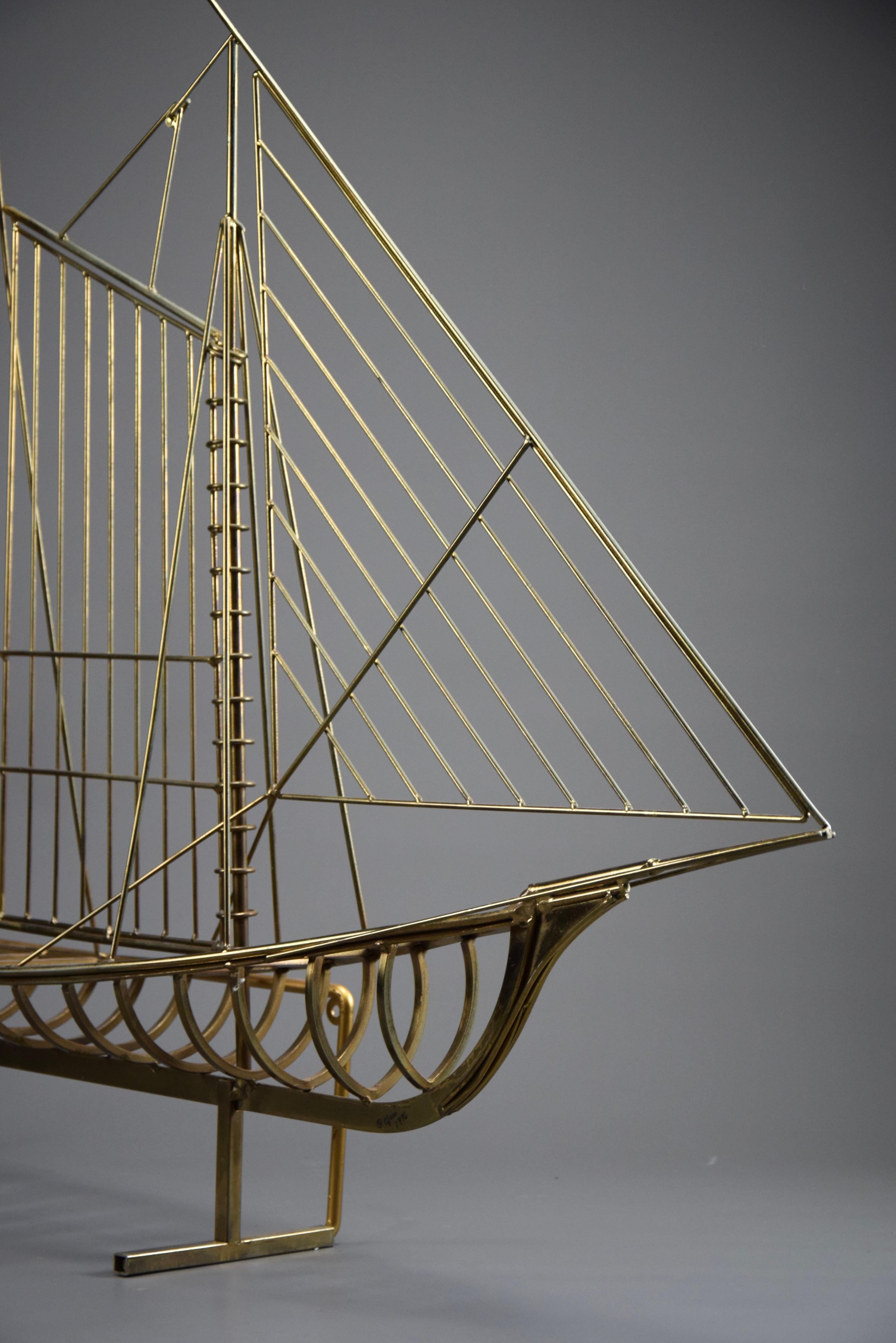 Curtis Jeré Brass Mid Century Modern Sculptural Signed Sailing Boat For Sale 5