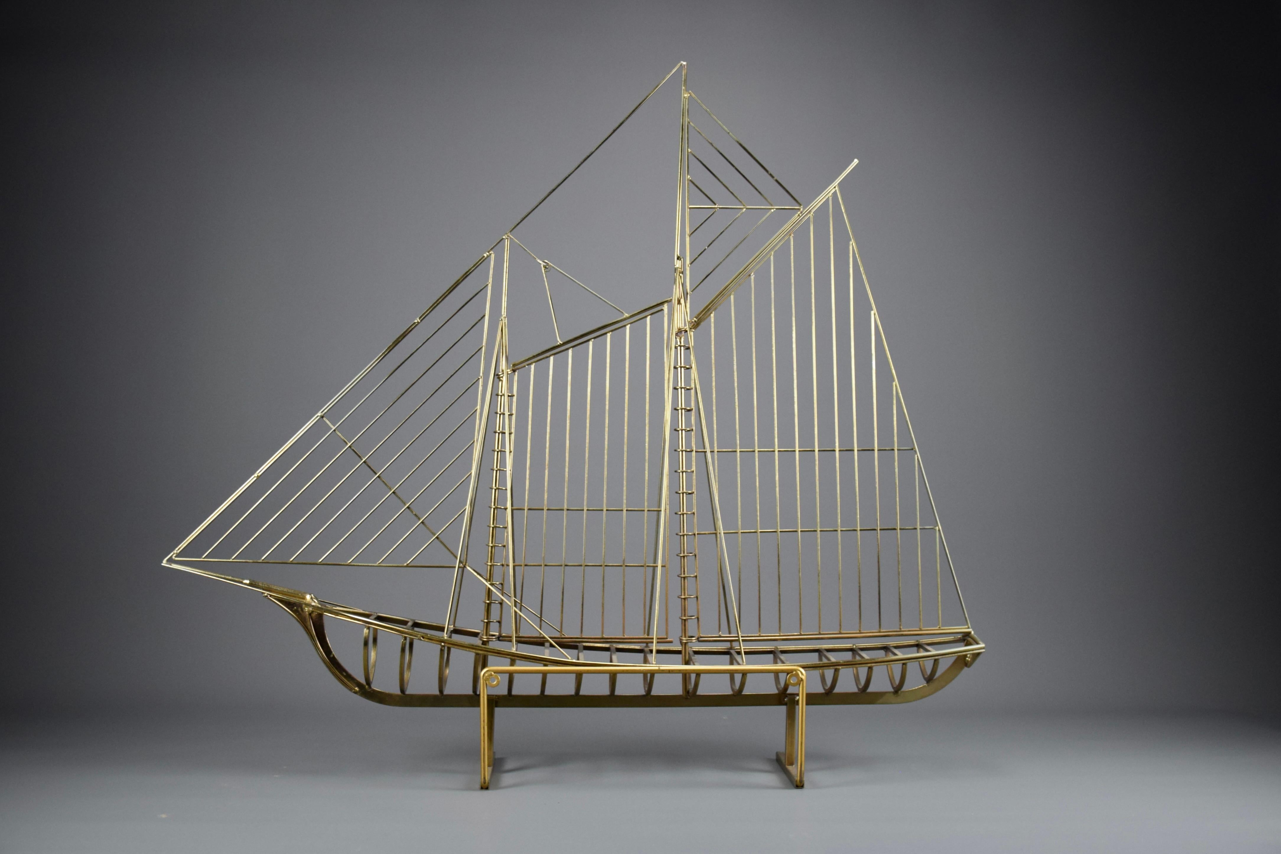Curtis Jeré Brass Mid Century Modern Sculptural Signed Sailing Boat For Sale 8