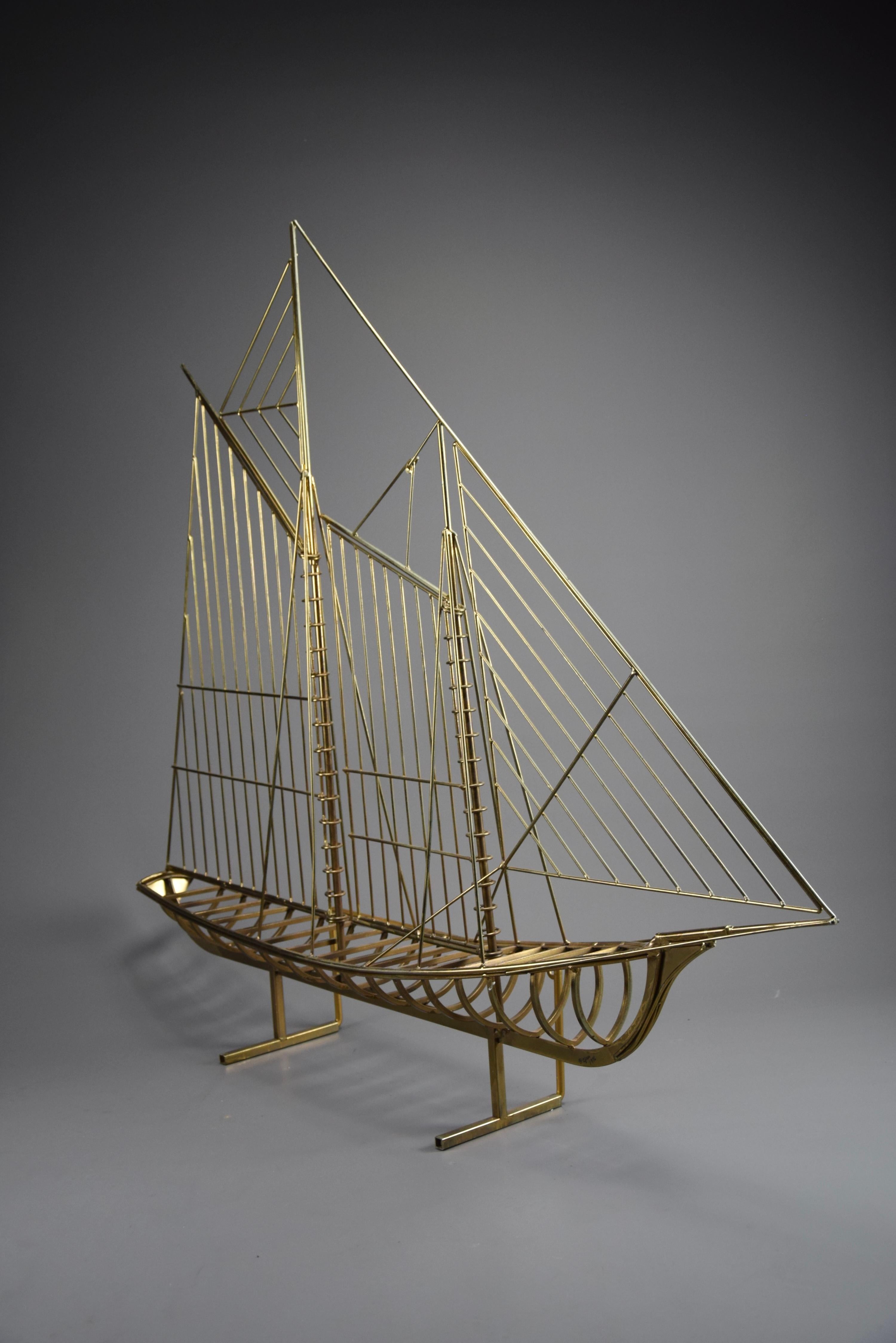 Curtis Jeré Brass Mid Century Modern Sculptural Signed Sailing Boat For Sale 2