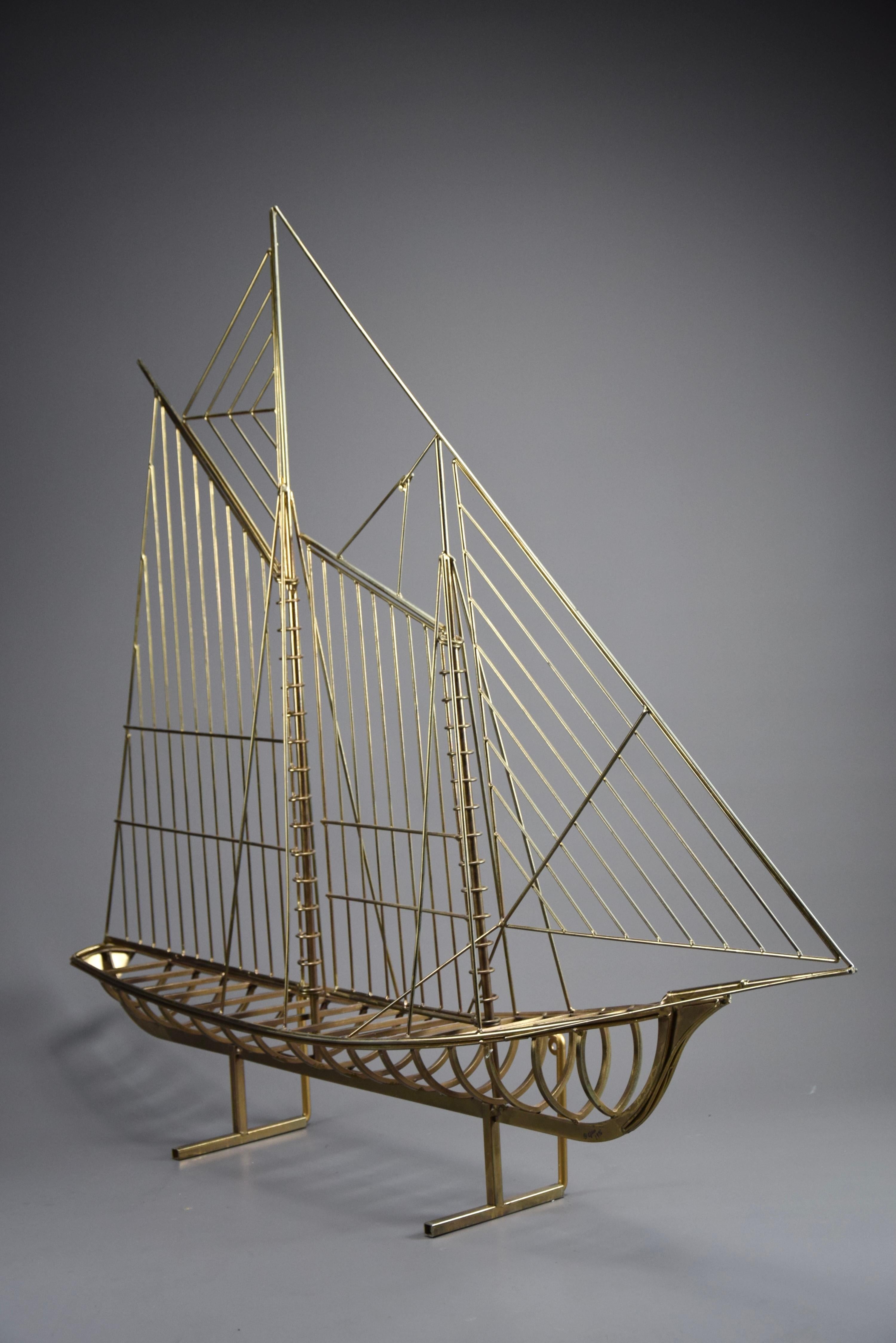 Late 20th Century Curtis Jeré Brass Mid Century Modern Sculptural Signed Sailing Boat For Sale