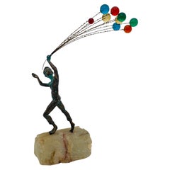 Vintage Curtis Jeré "Boy and Balloons" Bronze and Alabaster Sculpture Signed, 1969