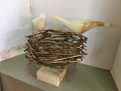 Curtis Jere Brass and Onyx Birds Nest Sculpture