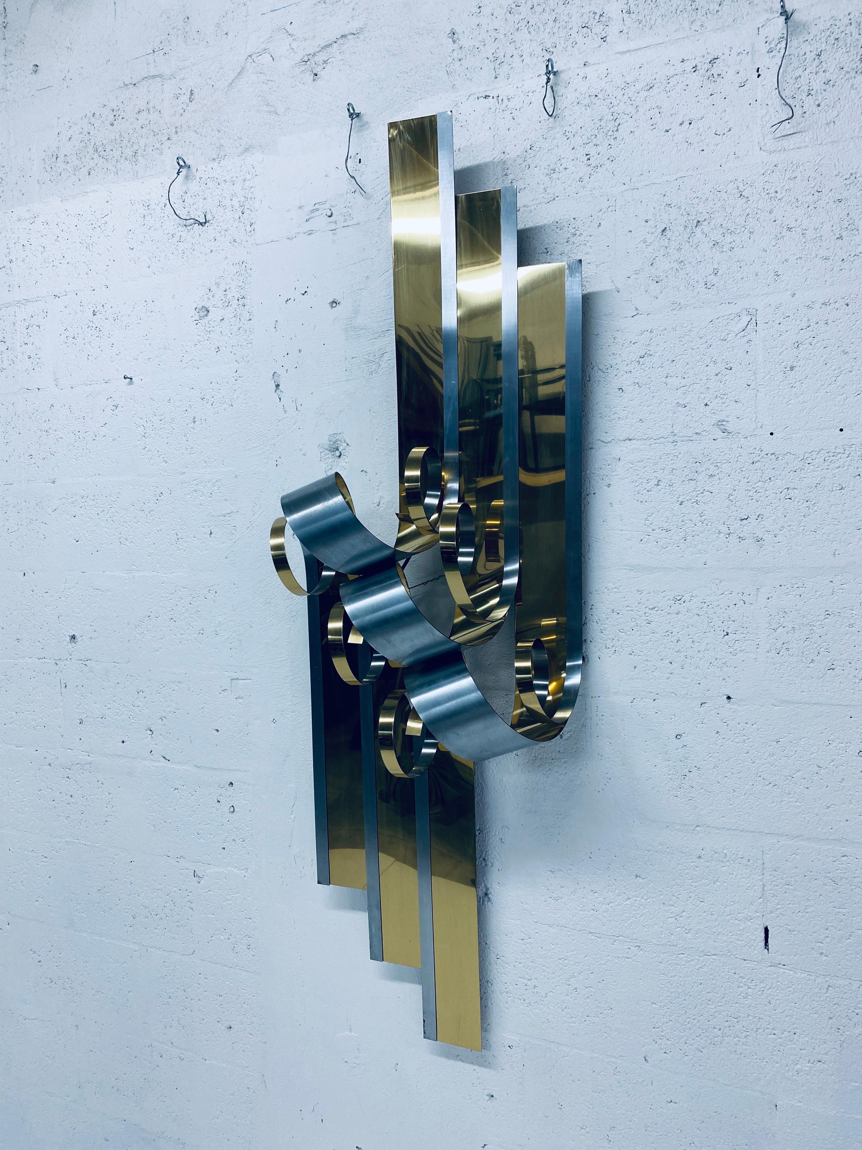 Curtis Jere Brass and Steel Ribbon Wall Sculpture, 1989 2