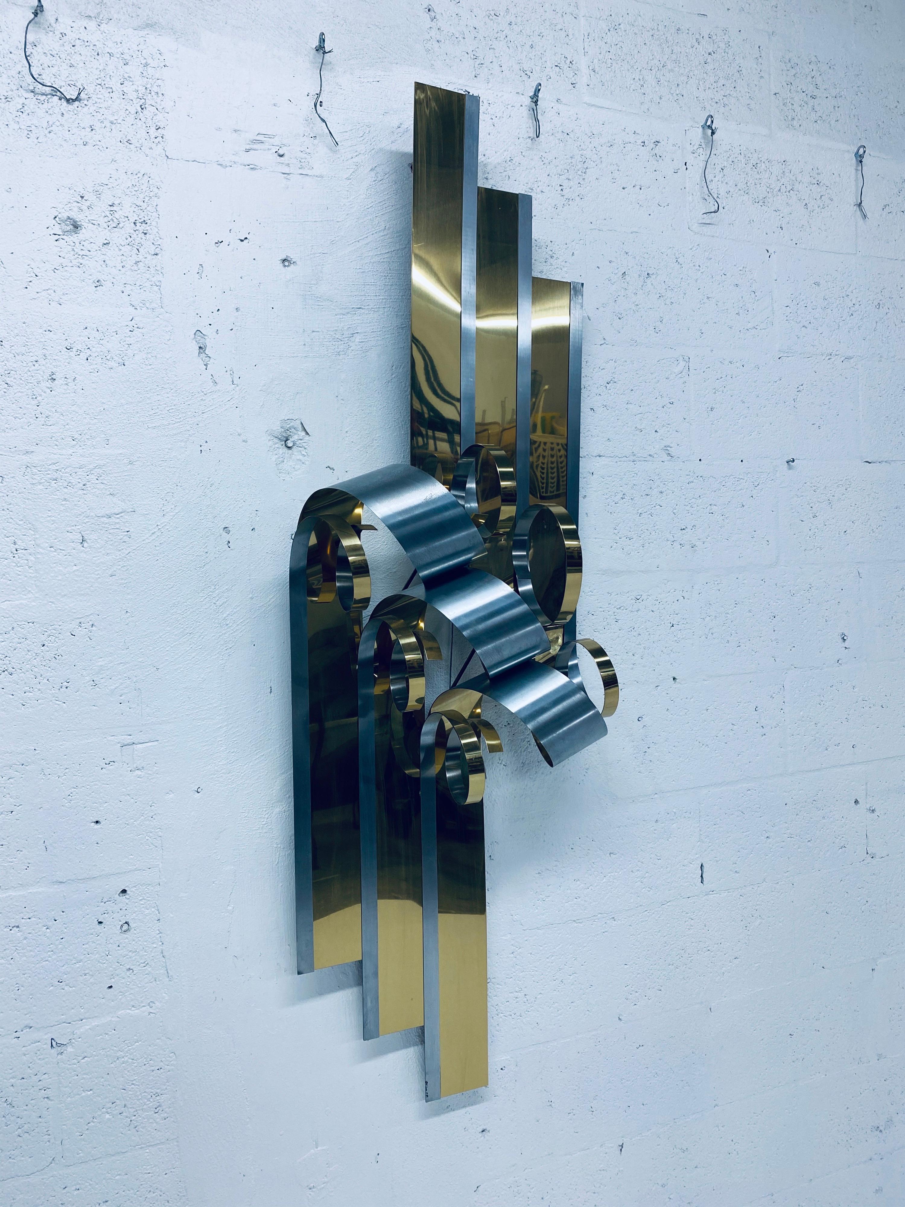 Curtis Jere Brass and Steel Ribbon Wall Sculpture, 1989 3