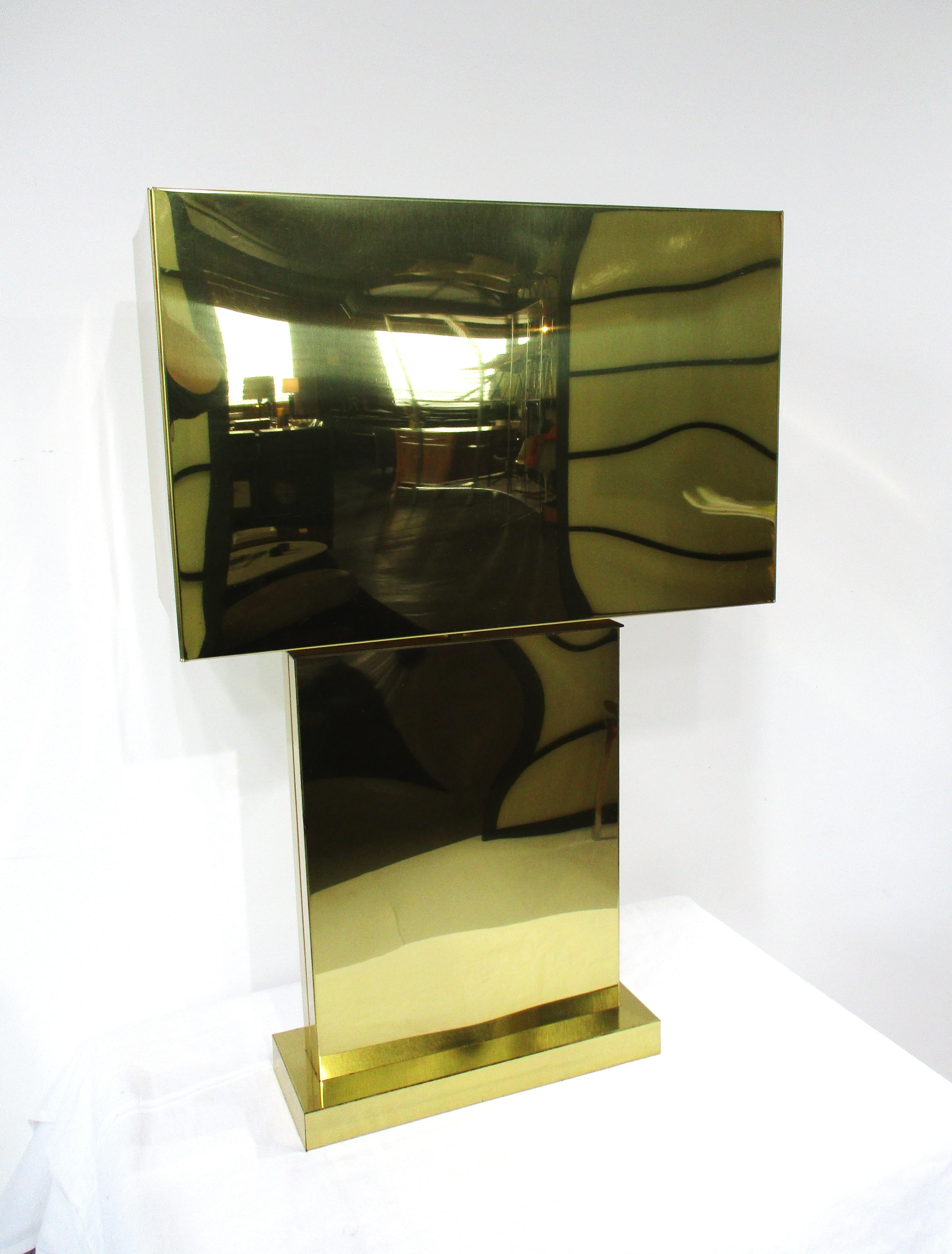 Mid-Century Modern Curtis Jere Brass Box Shade Table Lamp For Sale
