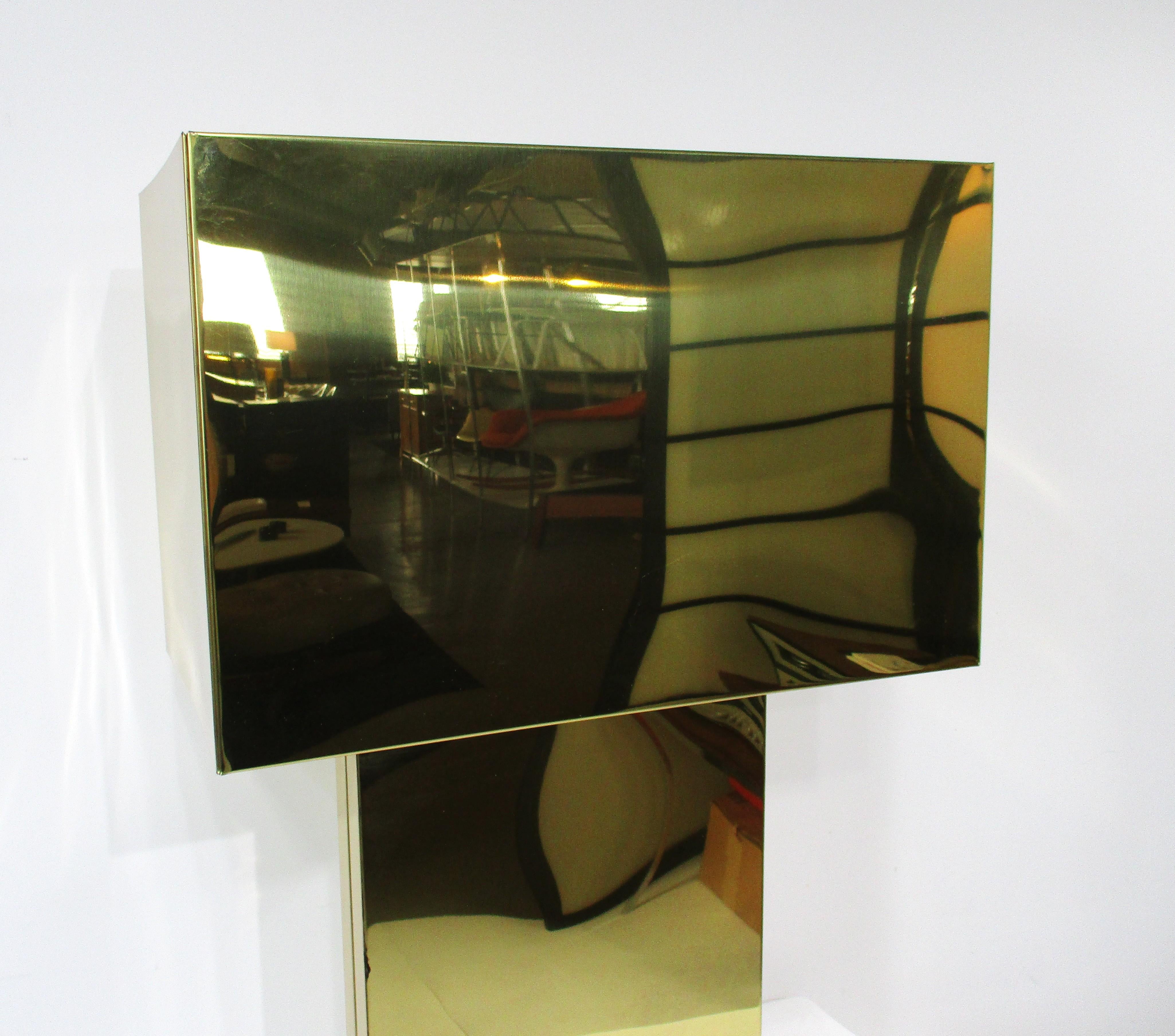 American Curtis Jere Brass Box Shade Table Lamp For Sale