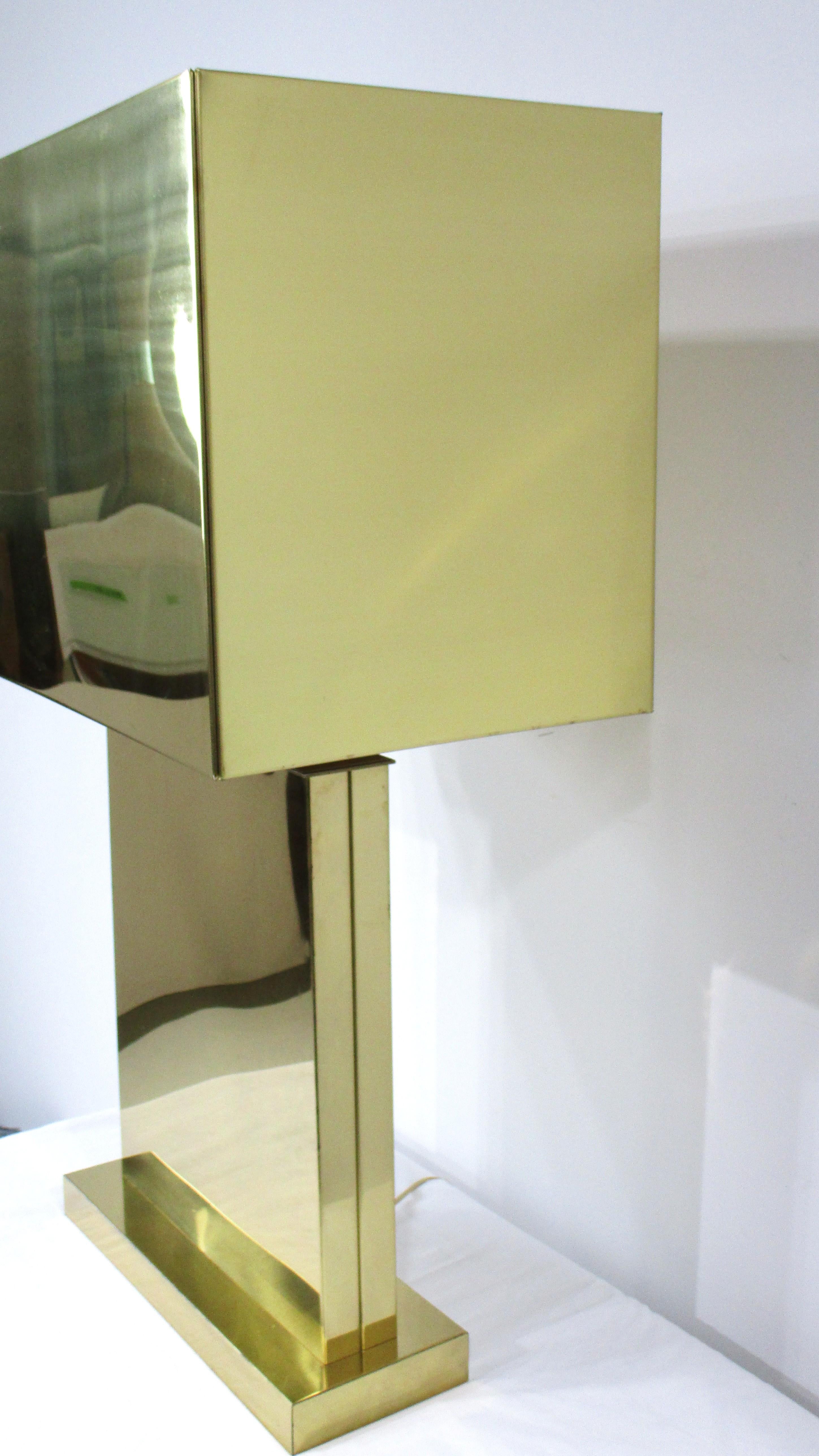 20th Century Curtis Jere Brass Box Shade Table Lamp For Sale