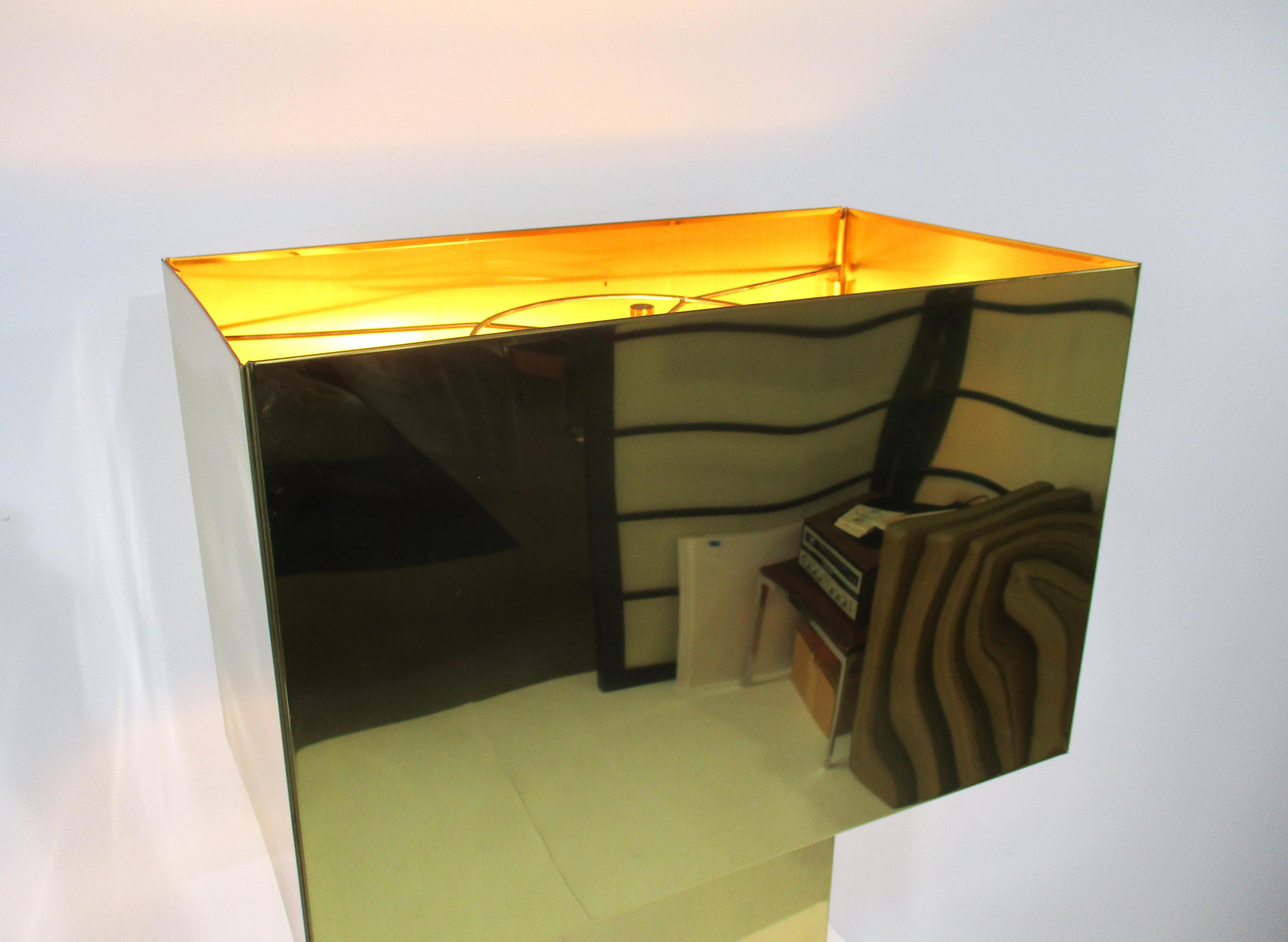 Curtis Jere Brass Box Shade Table Lamp For Sale 2