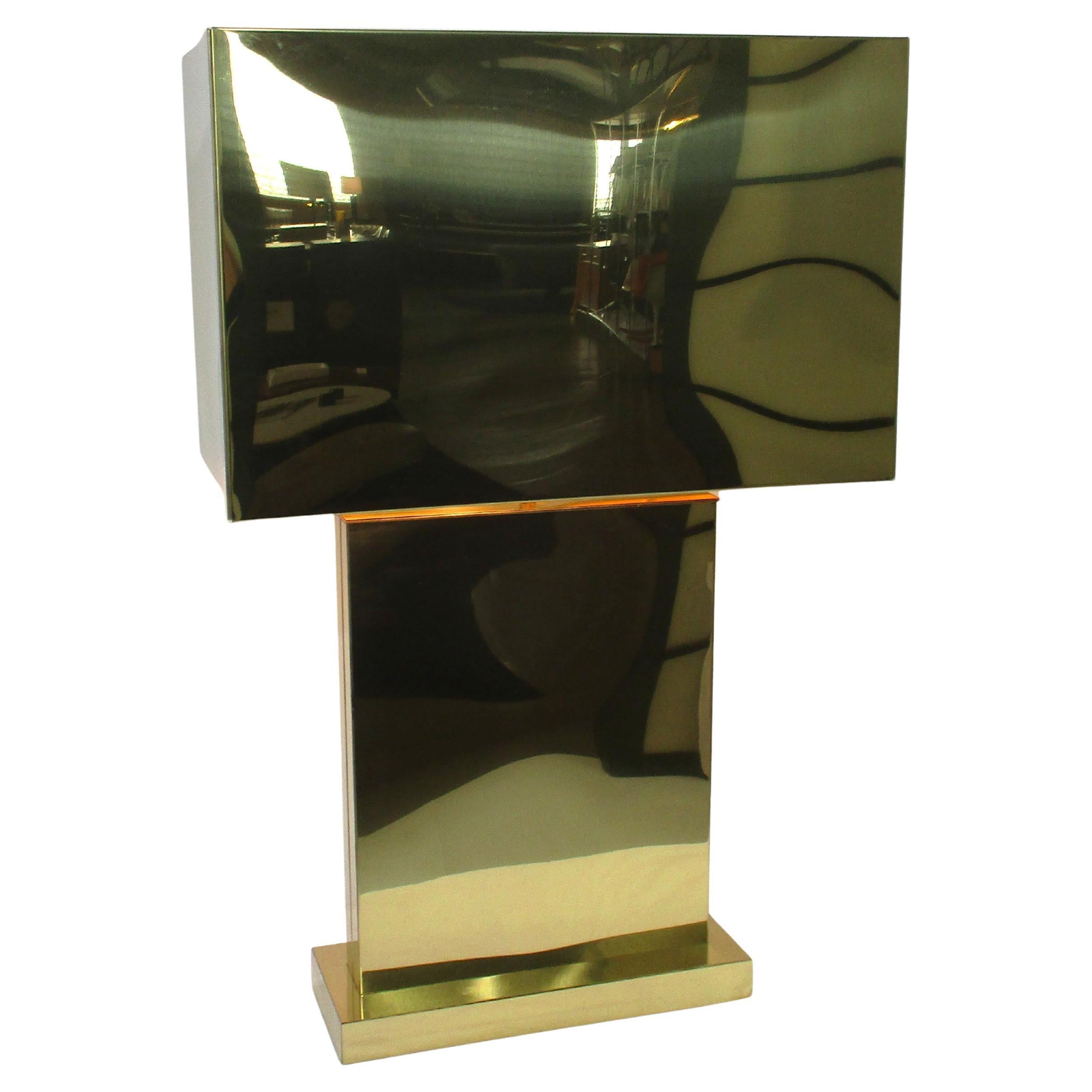 Curtis Jere Brass Box Shade Table Lamp For Sale