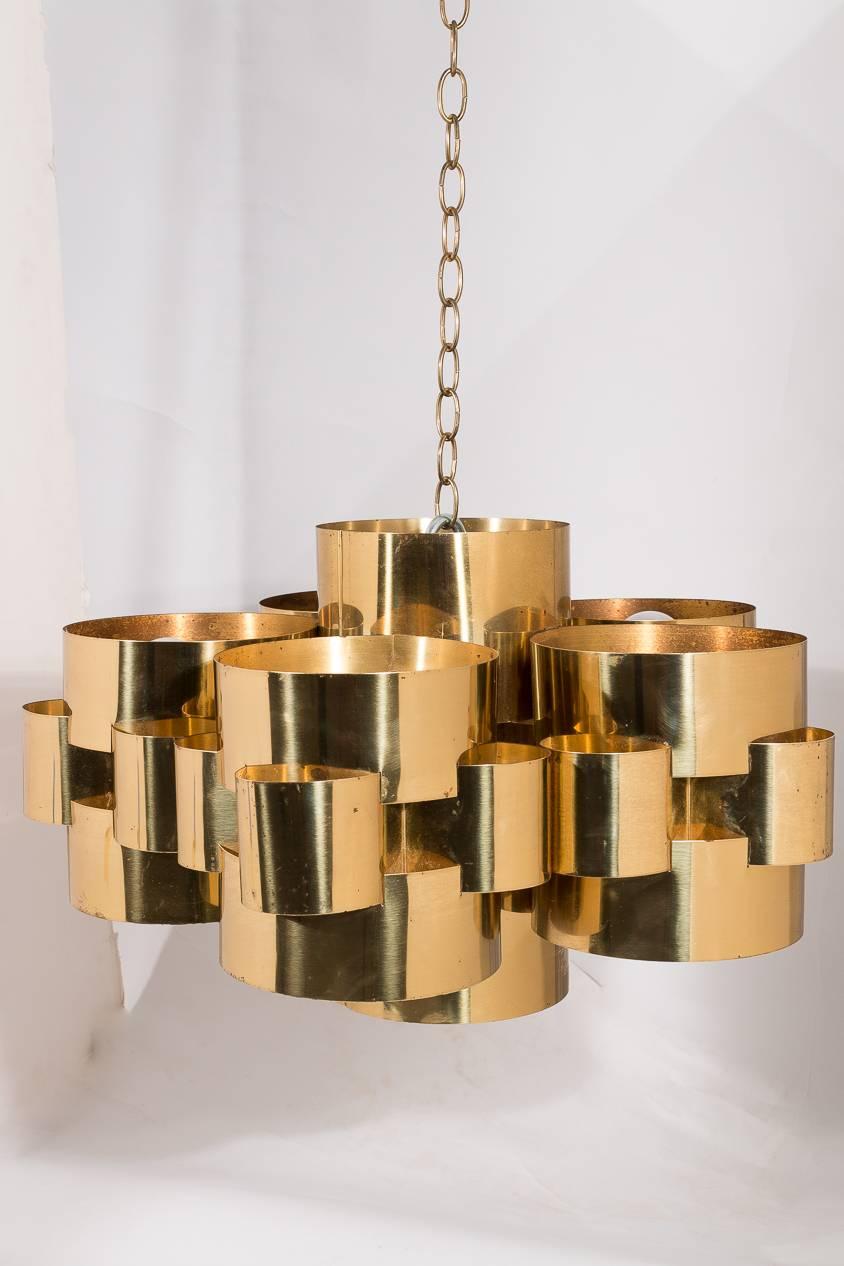 American Curtis Jere Brass Chandelier, 1970s Glam, Signed