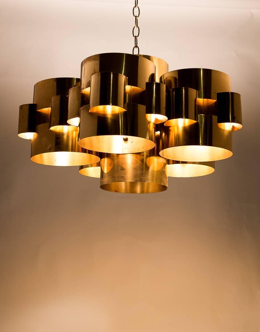 Curtis Jere Brass Chandelier, 1970s Glam, Signed In Good Condition In New York, NY