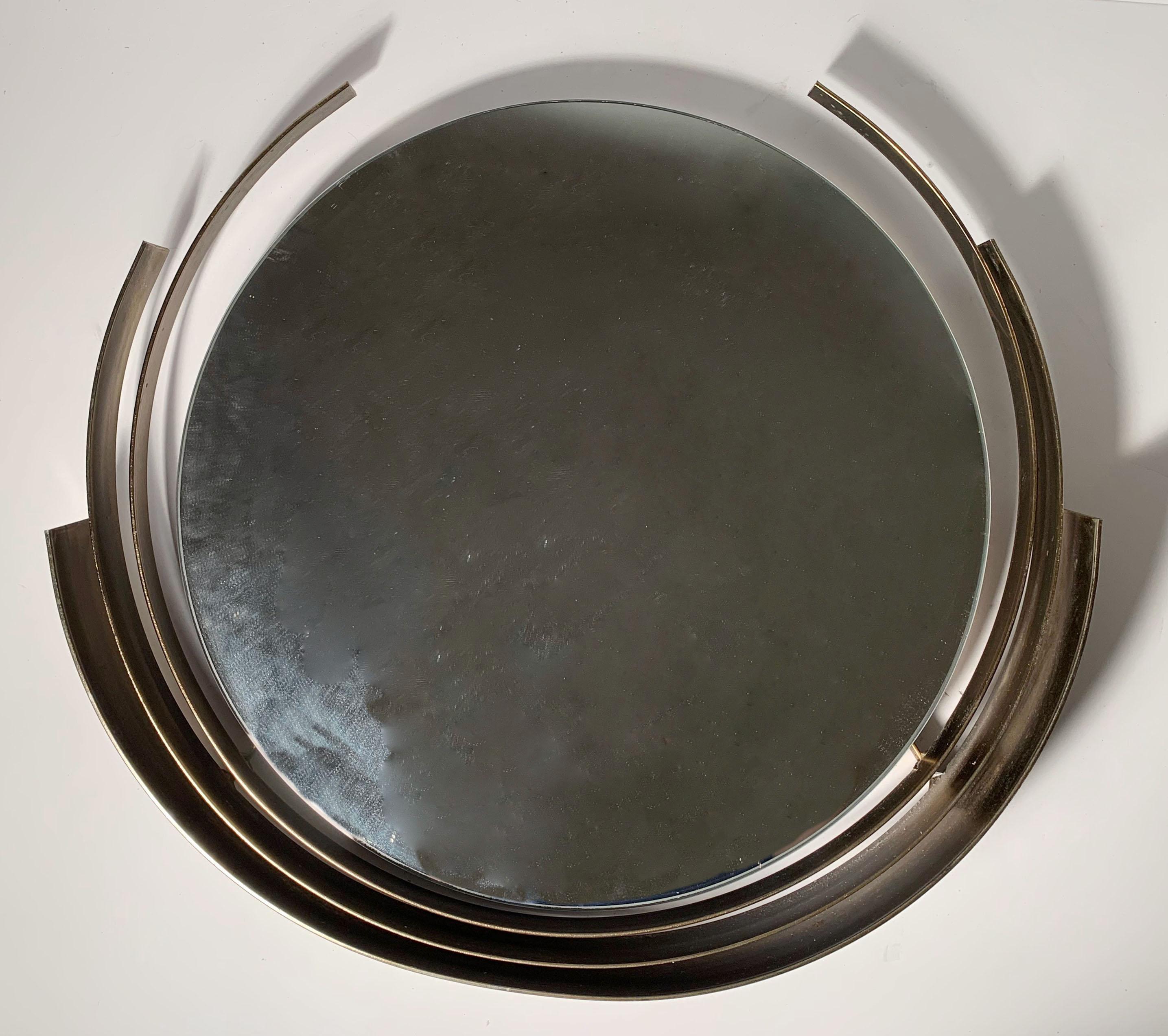 Mid-Century Modern Curtis Jere Brass Circular Round Mirror For Sale