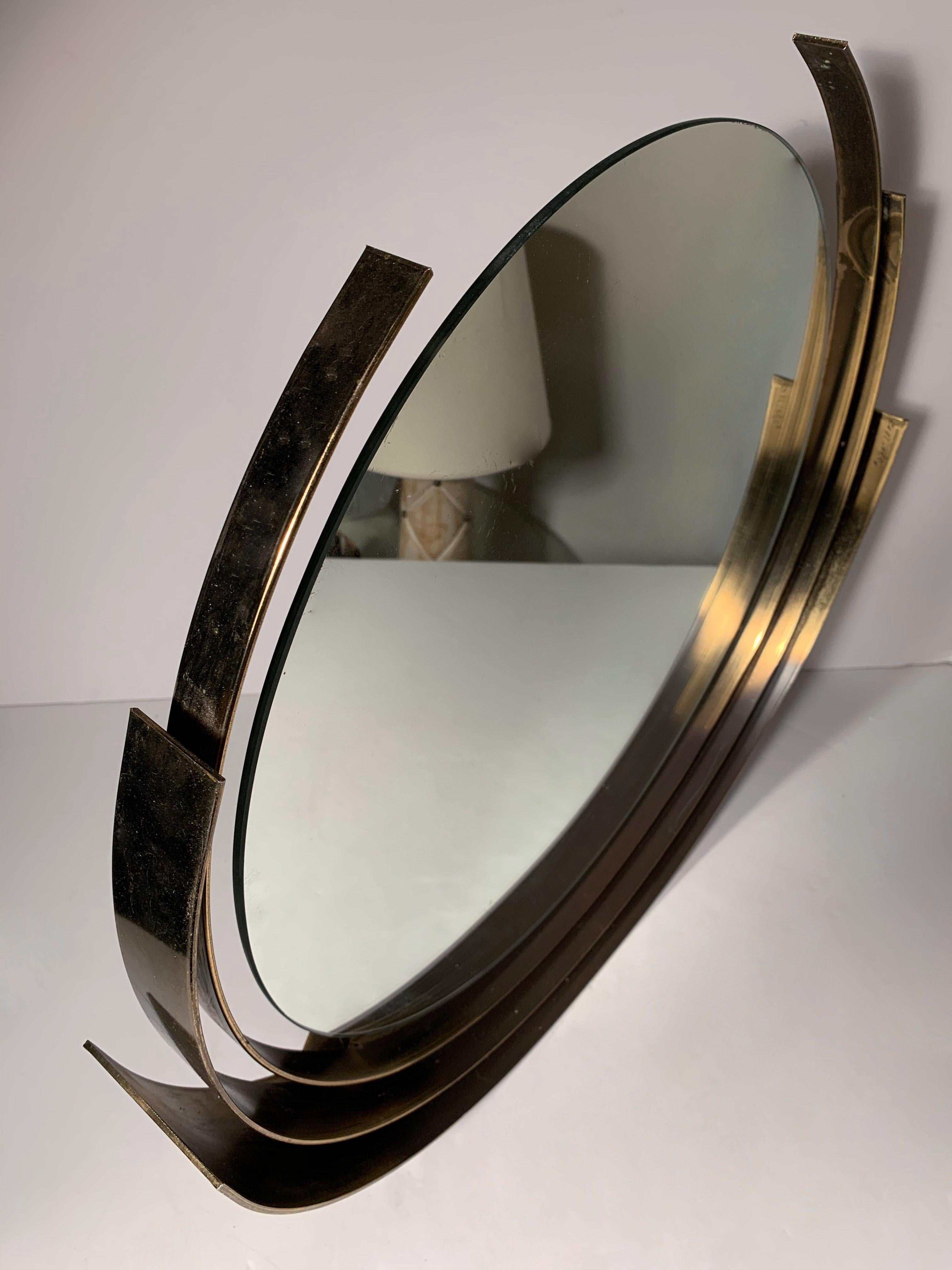 Curtis Jere Brass Circular Round Mirror For Sale 1