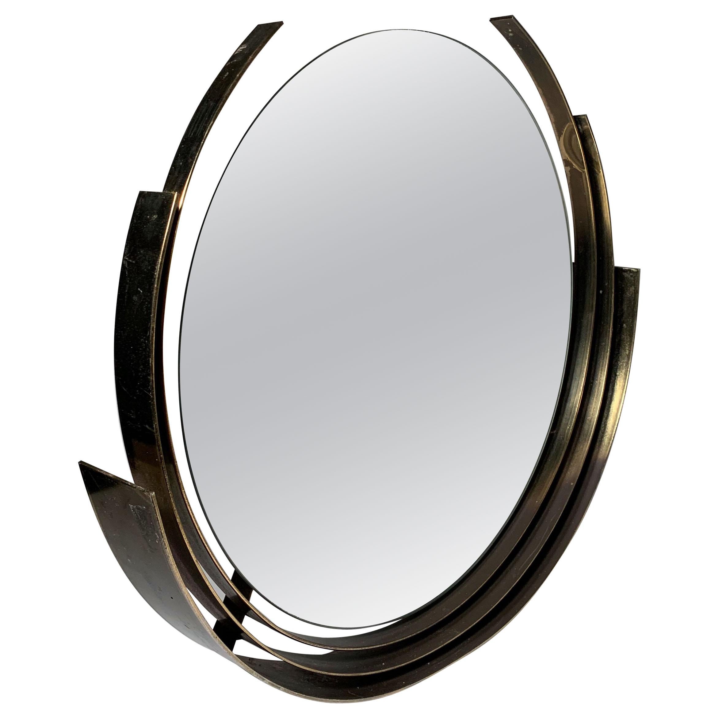 Curtis Jere Brass Circular Round Mirror For Sale