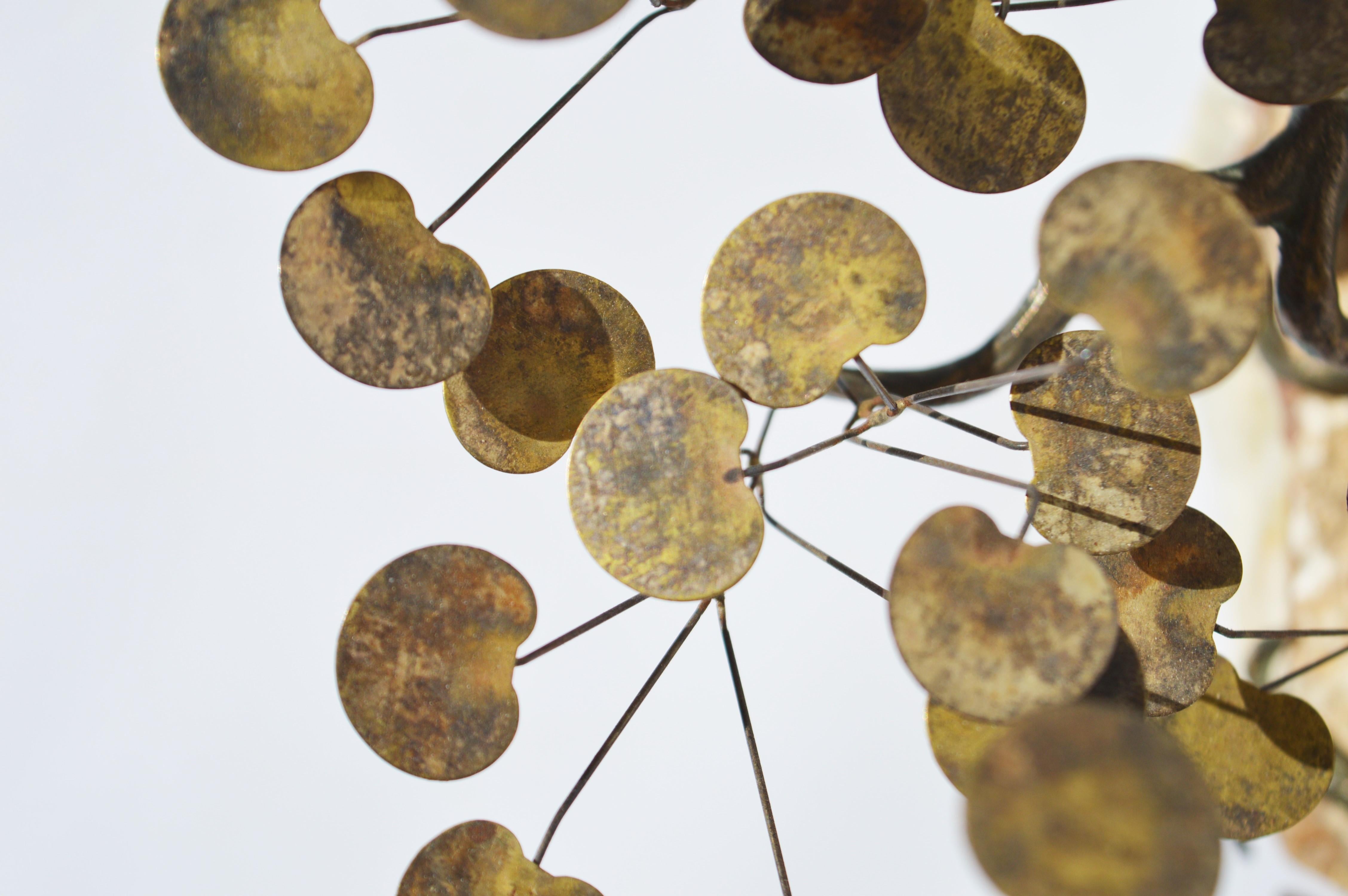 Curtis Jere Brass and Copper Bonsai Tree on Marble Base with Rare Lilypad Leaves For Sale 9